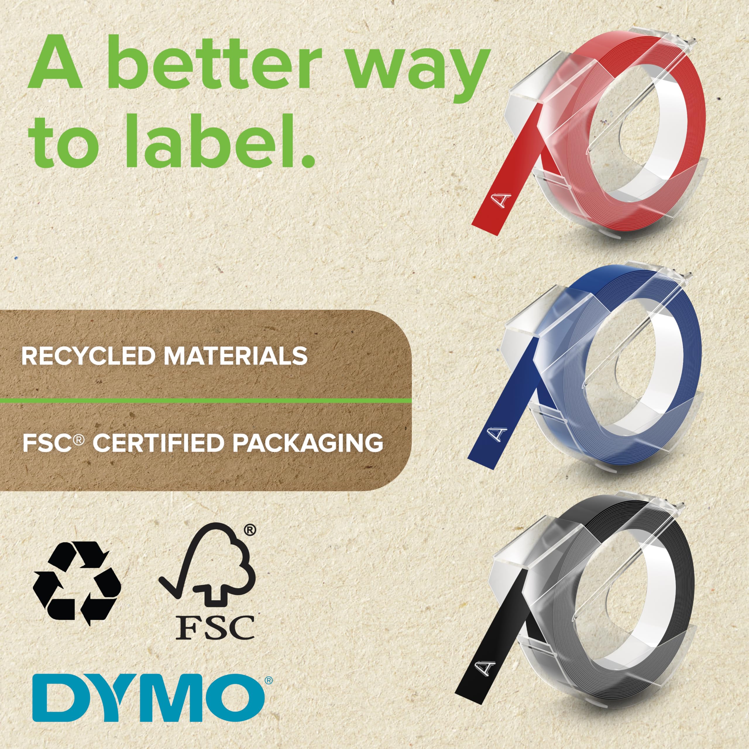 Dymo Authentic Embossing Label Tape - 9mm x 3m Rolls | White Print on Black | 3 Count 3