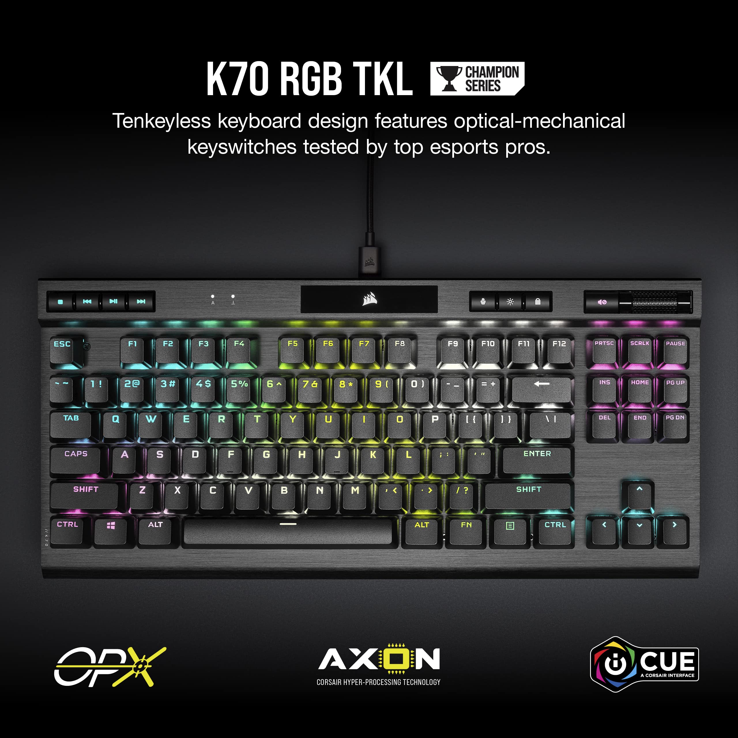 Corsair K70 RGB TKL CHAMPION SERIES OPX Optical-Mechanical Gaming Keyboard - Black