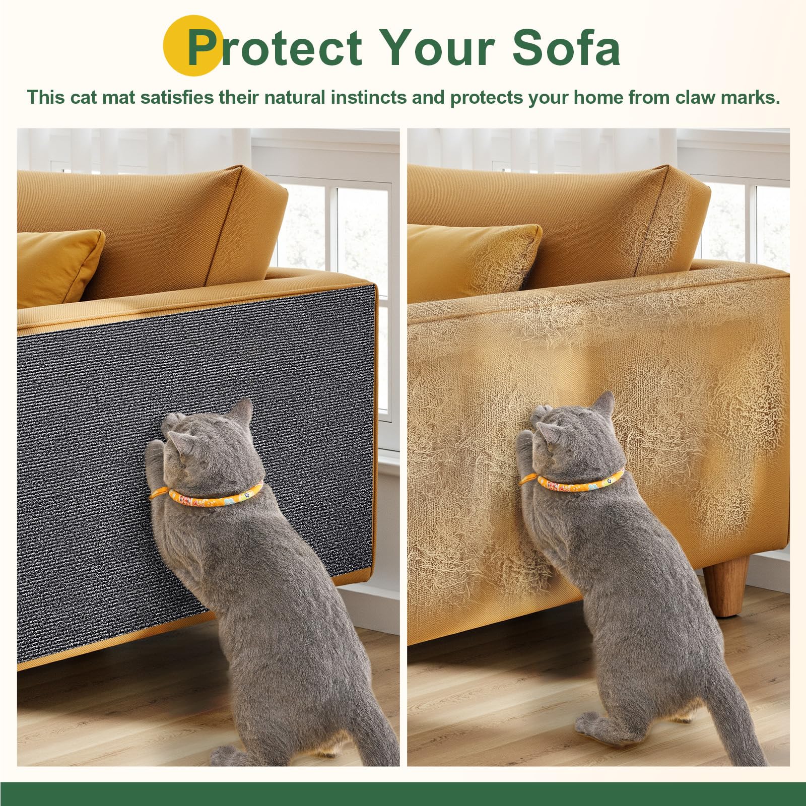 Gimars Thickened Self-Adhesive Cat Scratching Mat - 200 x 40cm Grey Polyester | Furniture Protection 5