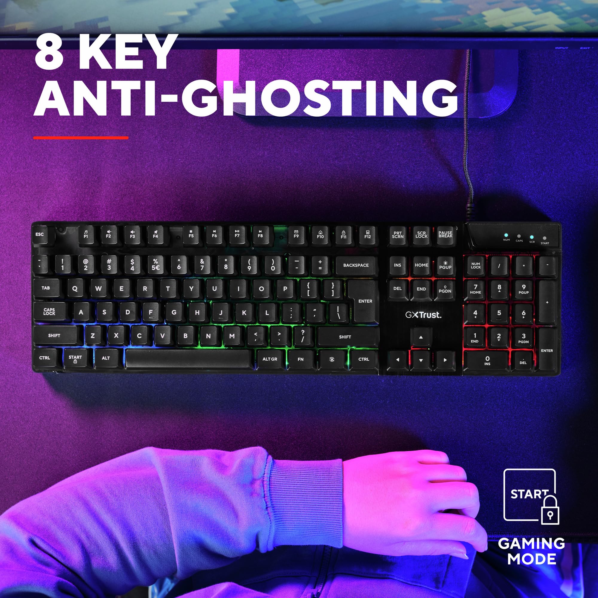 GXTrust GXT 835 Azor Gaming Keyboard - Full Size UK QWERTY, 3 LED Modes, Anti-Ghosting 5