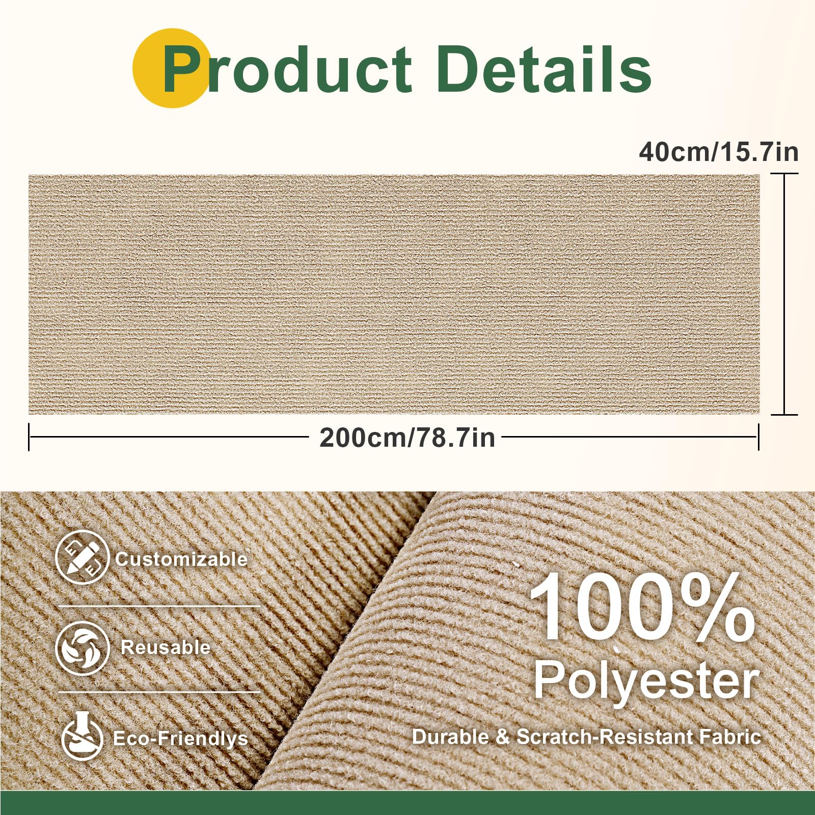 Gimars Self-Adhesive Cat Scratching Mat - 200 x 40cm | Thickened Polyester | DIY Cuttable