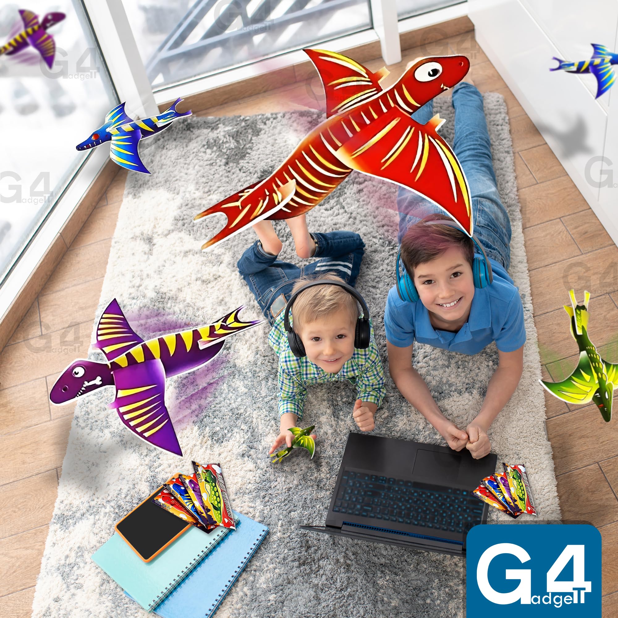 G4GADGET Pack of 12 Dinosaur Flying Glider Planes - Lightweight Foam, 4 Assorted Designs, Ideal for Kids Ages 3+ 4