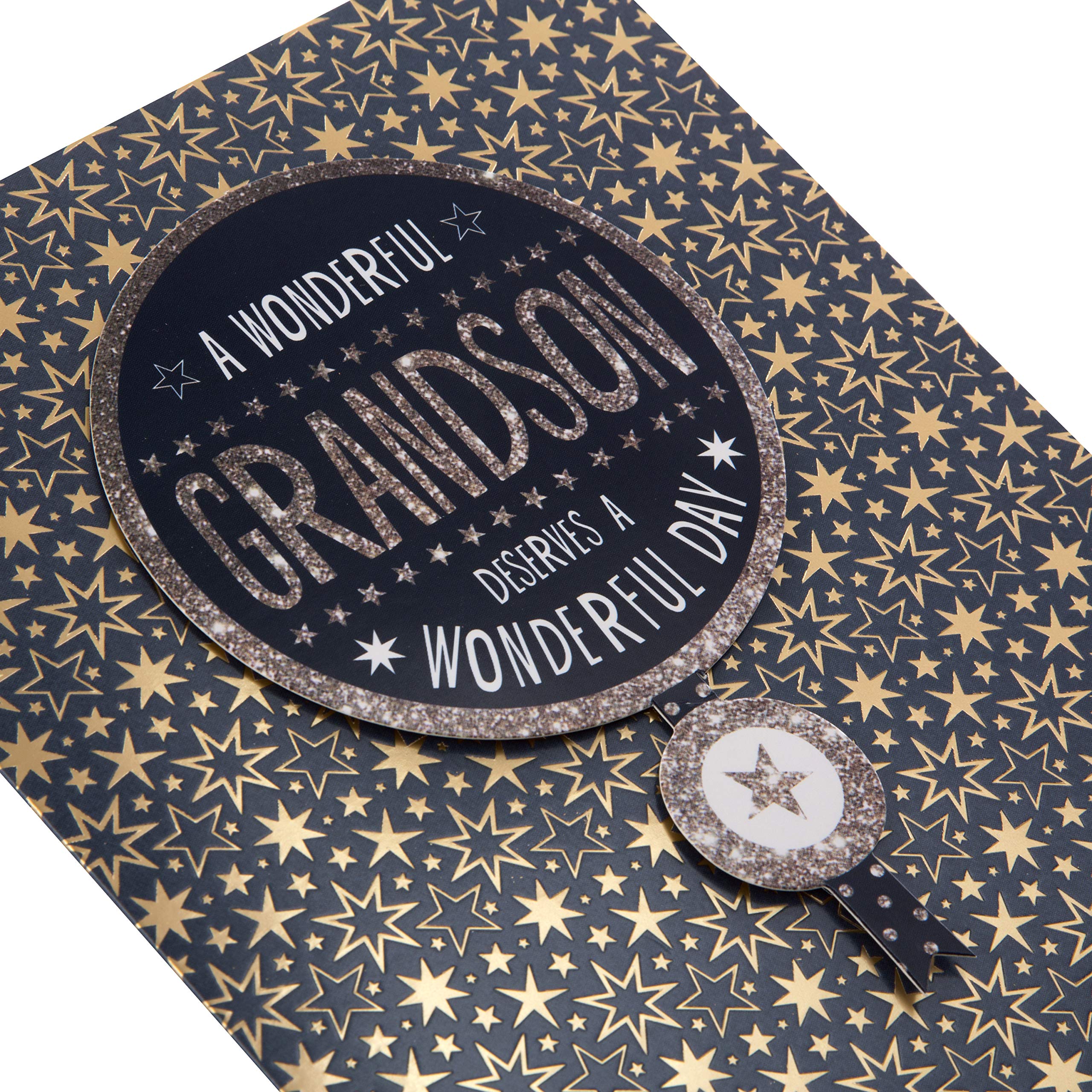 Hallmark Birthday Card for Grandson - 3D Tag, Gold Foil & Glitter Stars | 22.8cm x 15.9cm 3