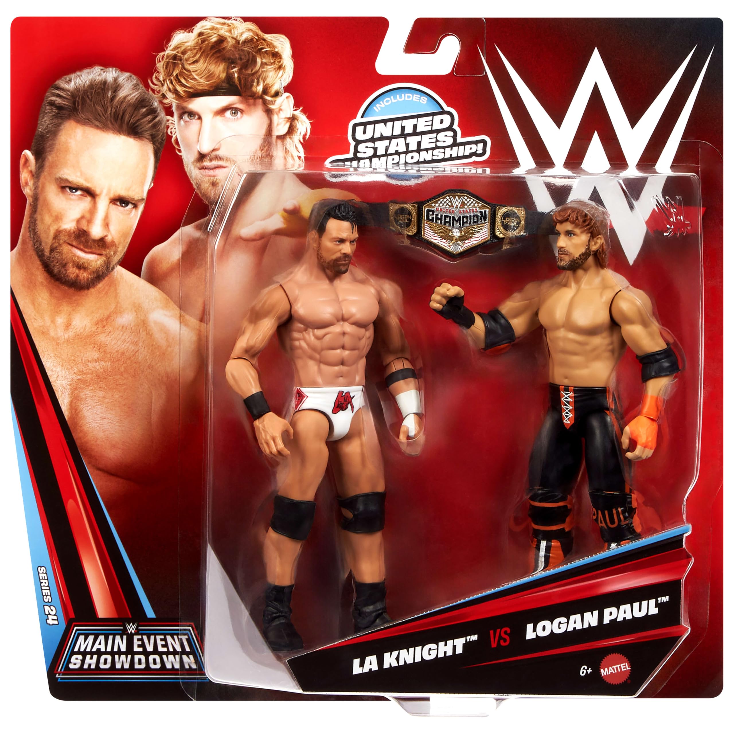 Mattel WWE Main Event Showdown 2-Pack Action Figures - LA Knight vs Logan Paul | 6-Inch Figures | Ages 6+ 6