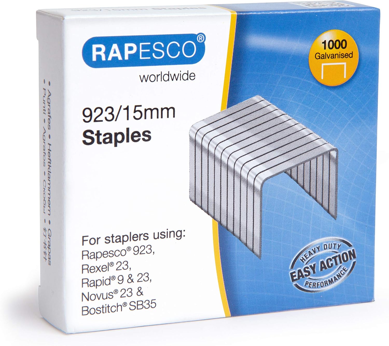 Rapesco 1239 923/15mm Galvanised Staples, Box of 1,000
