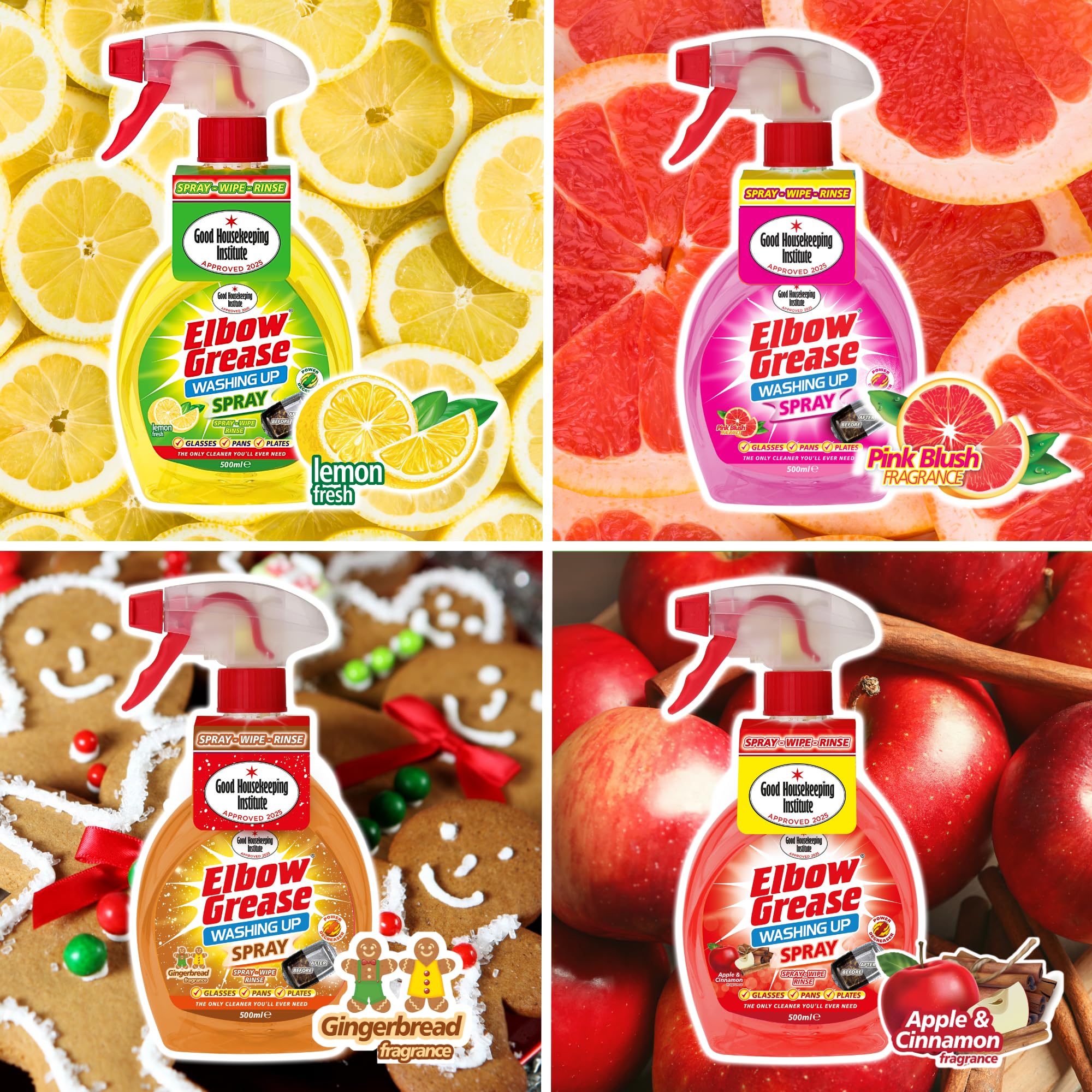 Elbow Grease Washing Up Spray - Fast-Acting Degreaser | 500ml Pink Grapefruit 8