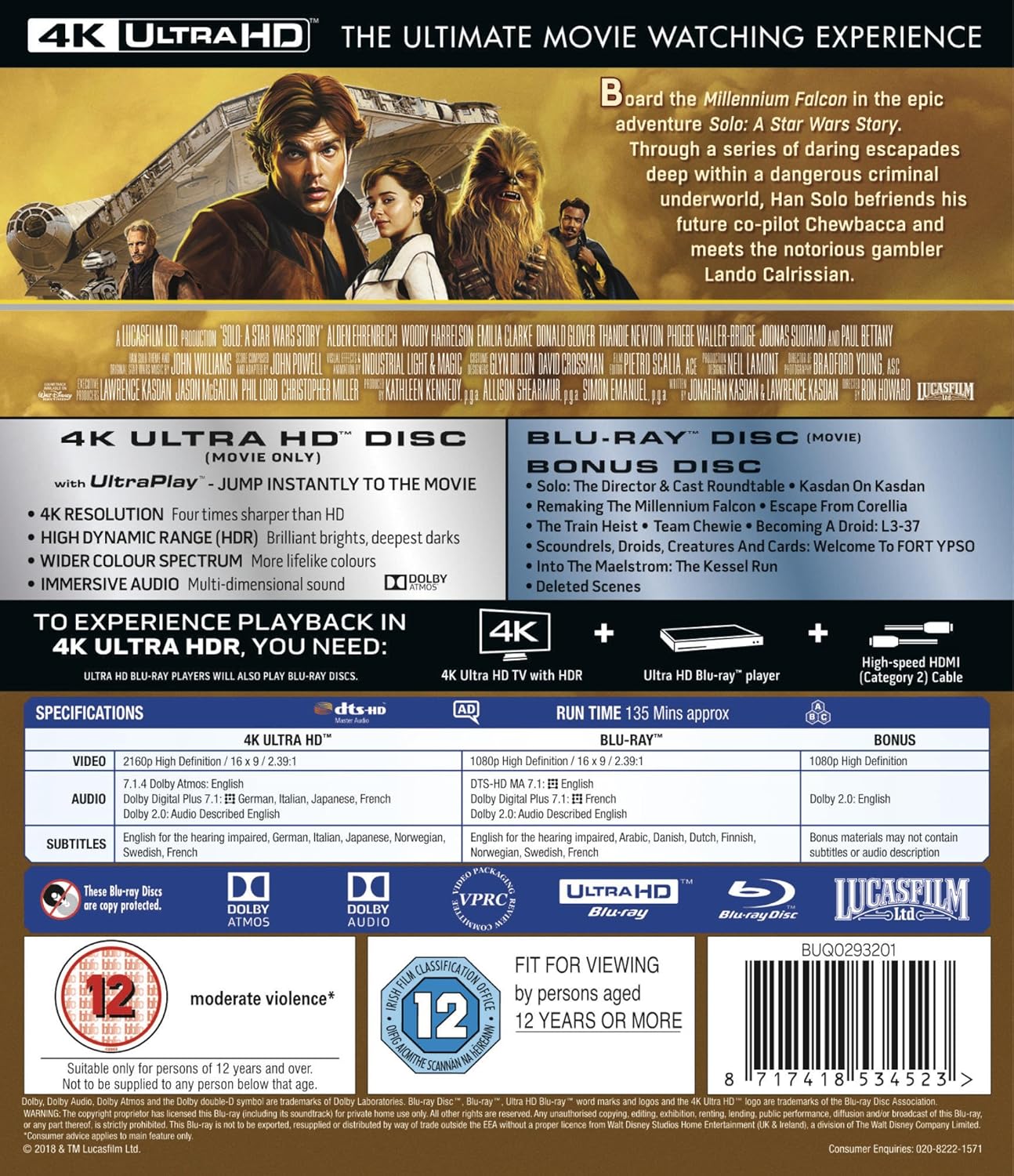 Solo: A Star Wars Story [4K] [2018] [Region Free]