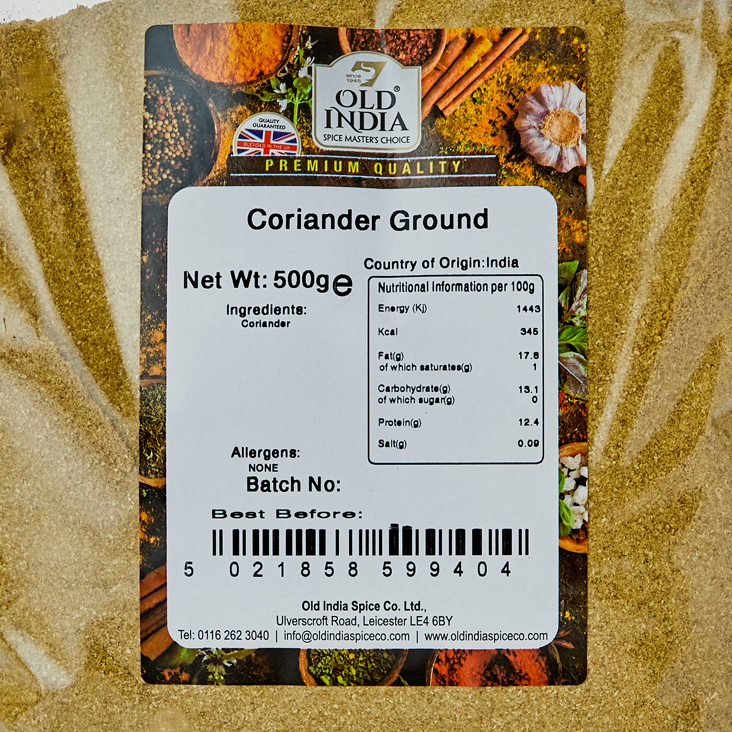 Old India Ground Coriander Powder - 100% Natural | 500g Bag