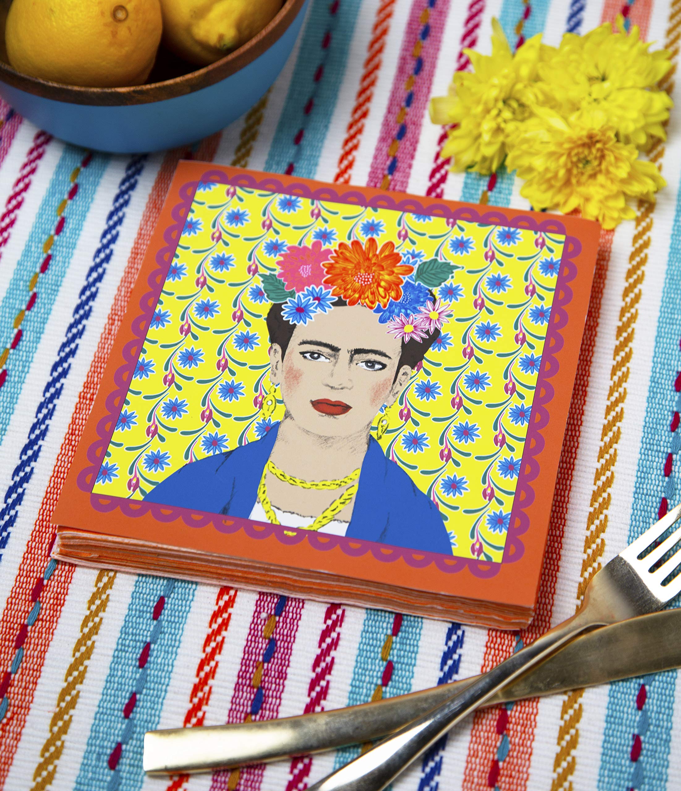 Talking Tables Frida Kahlo Paper Napkins - Yellow, 33cm x 33cm, 20 Pack