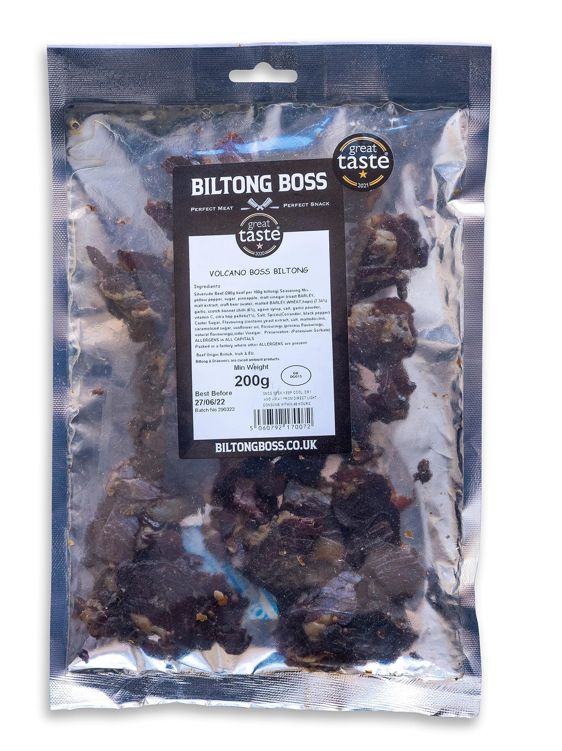 Biltong Boss Volcano Boss Beef Biltong - High Protein Snack | Mildly Hot Spice | 200g