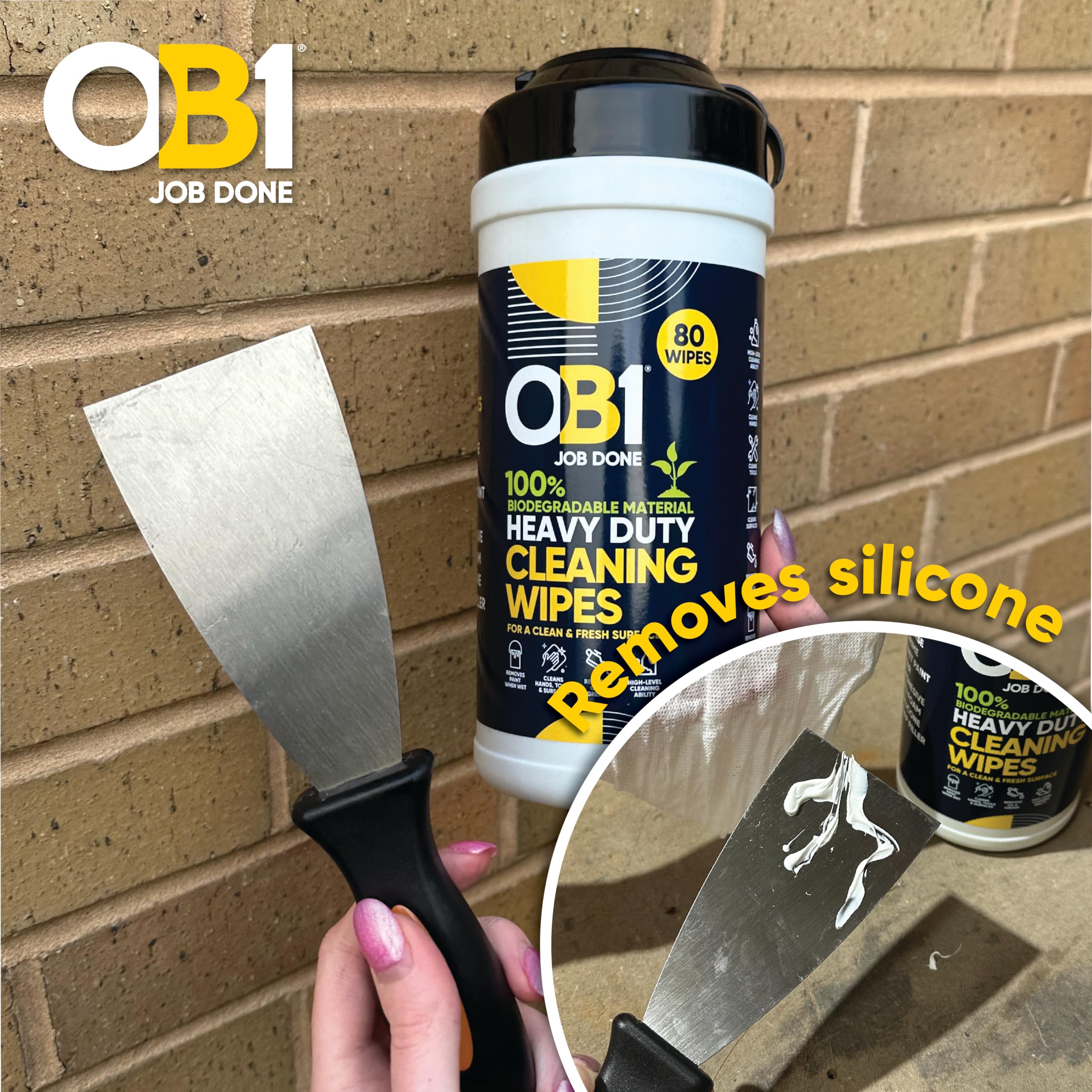 OB1 Heavy Duty Biodegradable Cleaning Wipes – 80 Count, Citrus Scent, For Hands & Tools 4