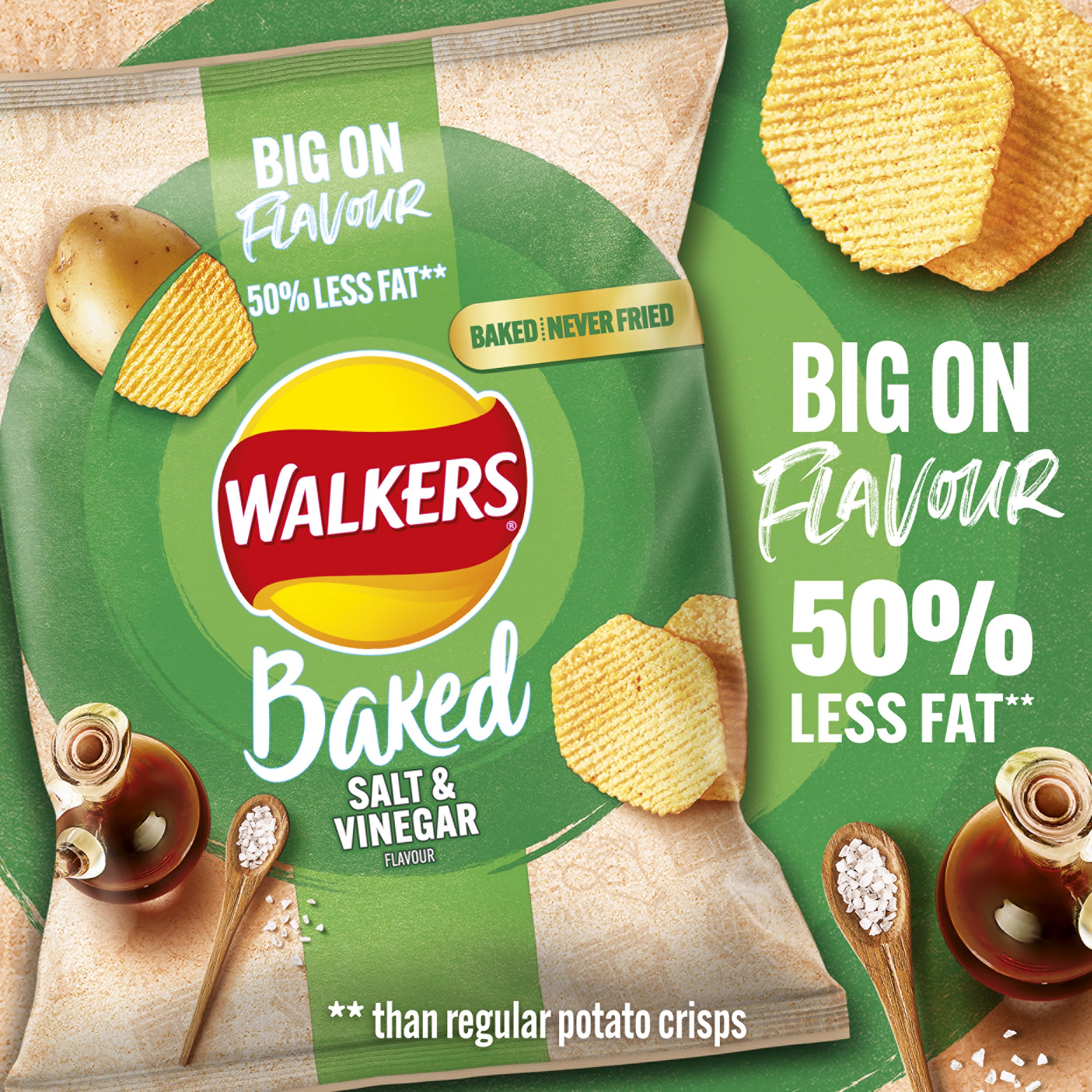 Walkers Gebackene Salz- und Essigchips, 32 x 37,5 g – 50 % weniger Fett, Snacks 4