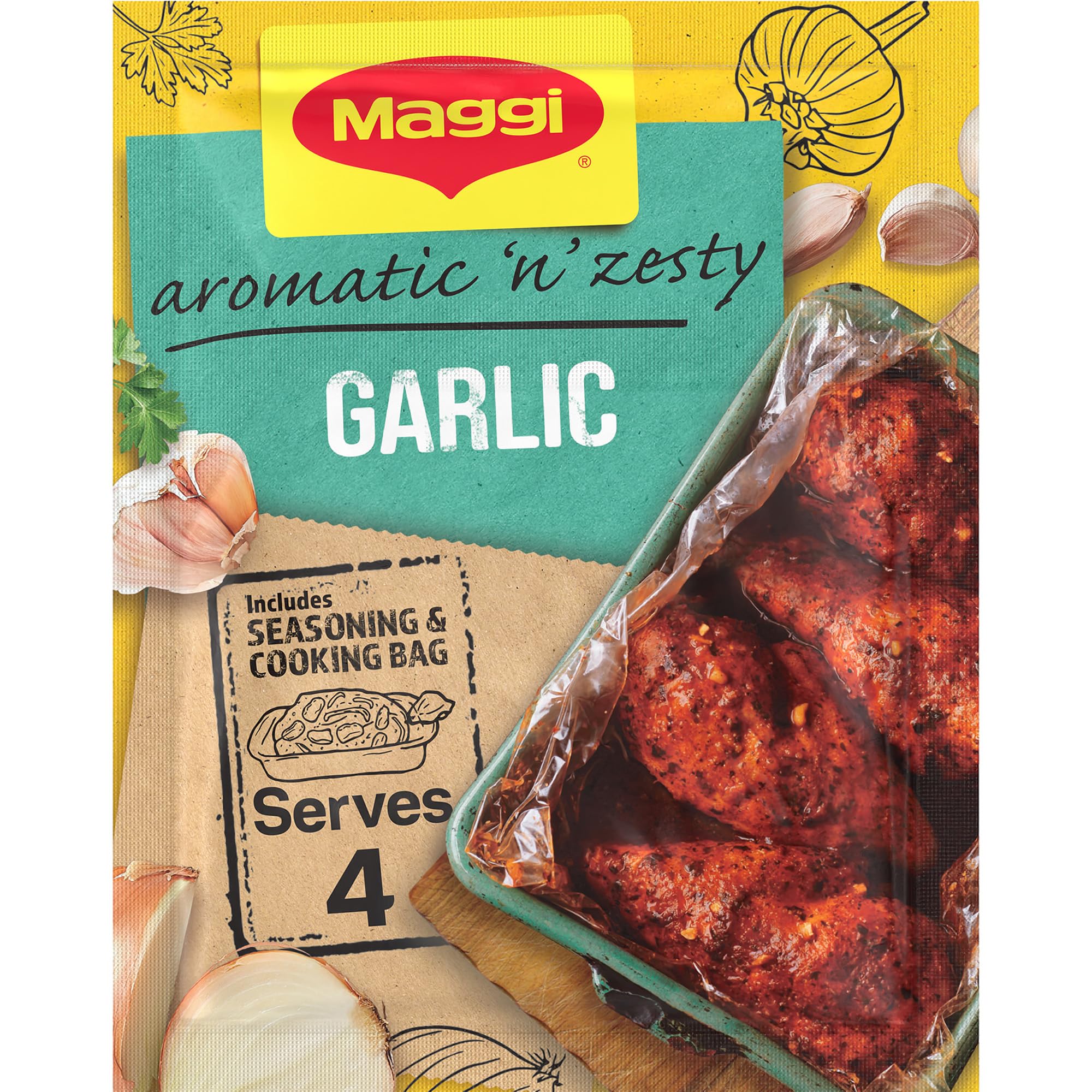 MAGGI So Juicy Garlic Chicken Recipe Mix - Aromatic Garlic & Herb Seasoning for Juicy Chicken | 30g Sachet