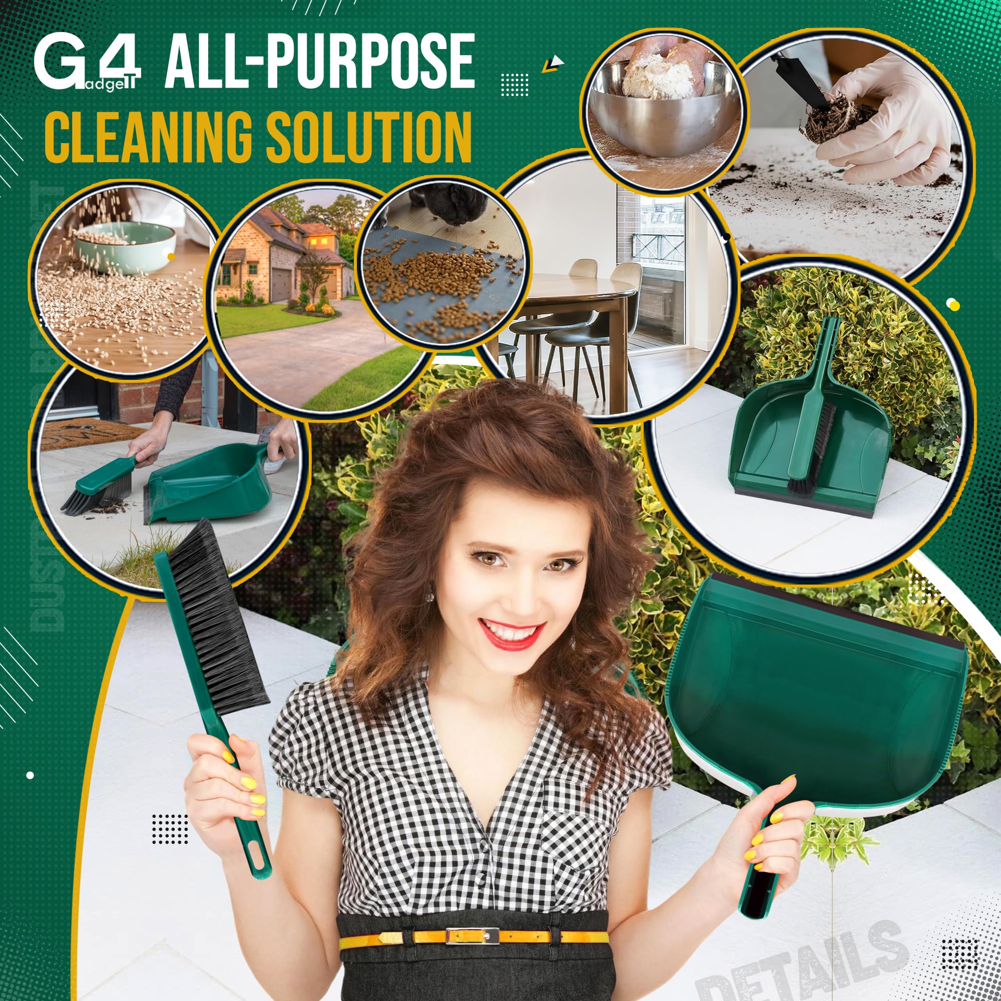 G4GADGET Heavy Duty Jumbo Dustpan and Brush Set - Large Size, Clip-On Storage | Green 3