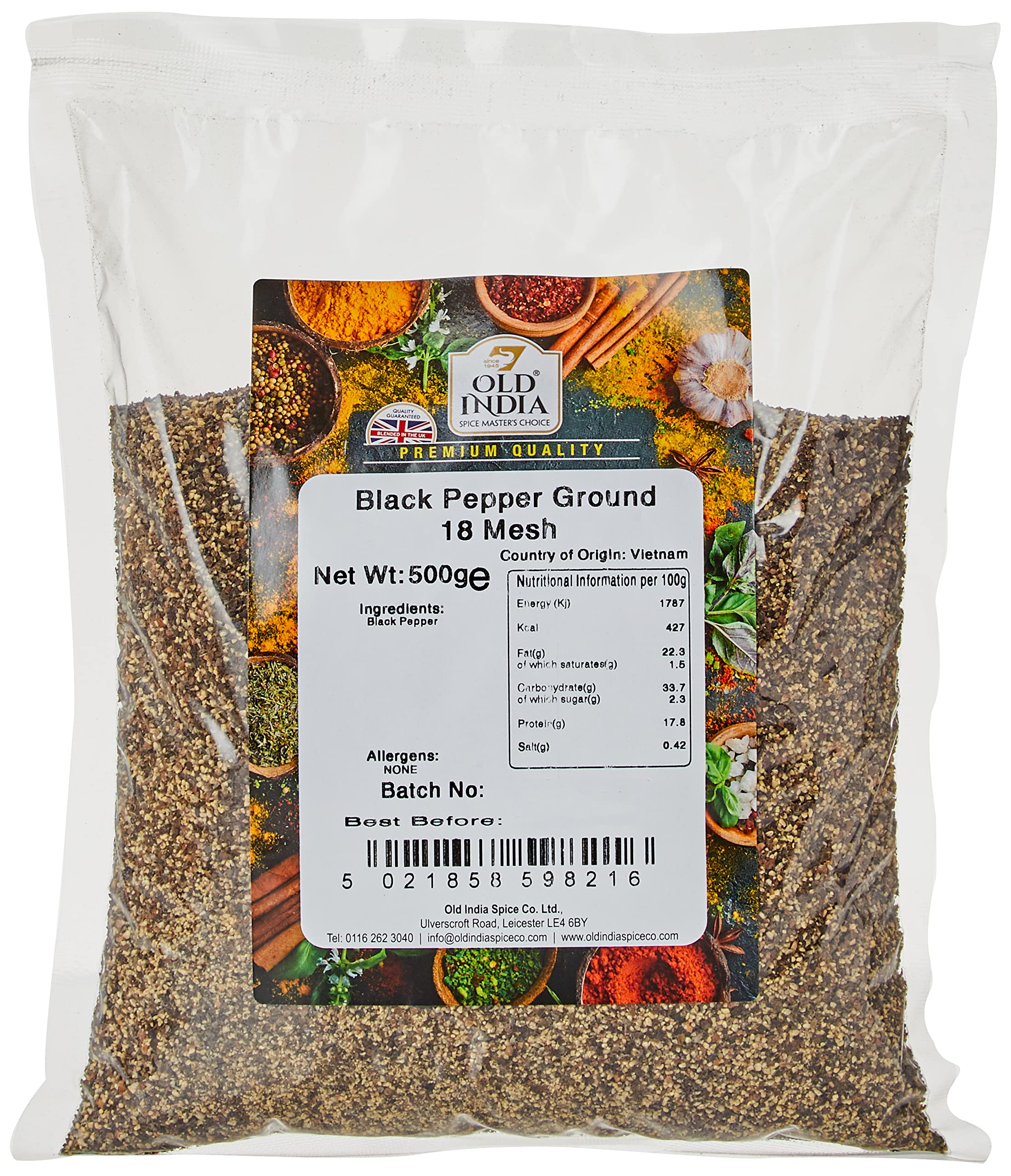 Old India Ground Black Pepper - 18 Mesh | 500g Natural Spice