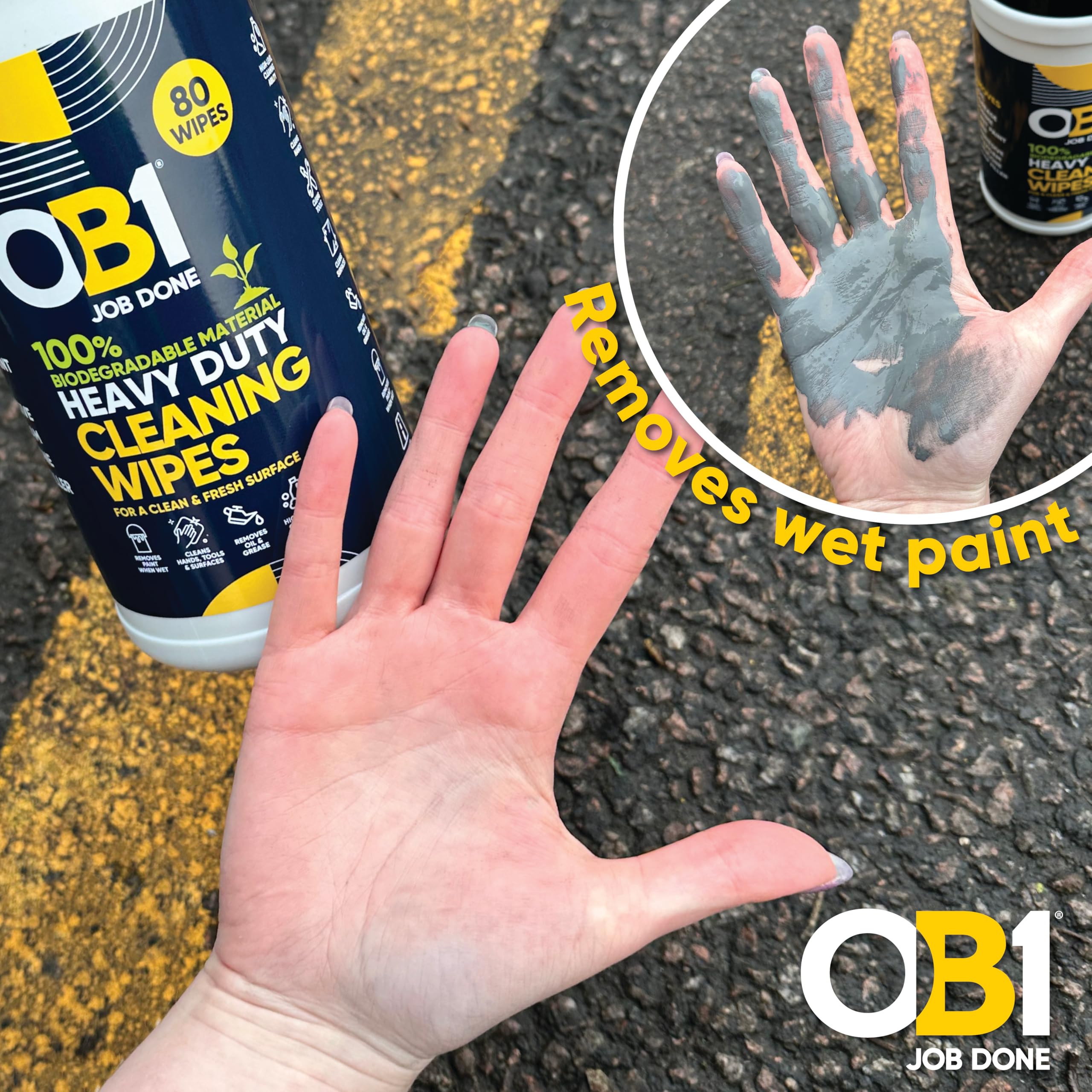 OB1 Heavy Duty Biodegradable Cleaning Wipes – 80 Count, Citrus Scent, For Hands & Tools 3
