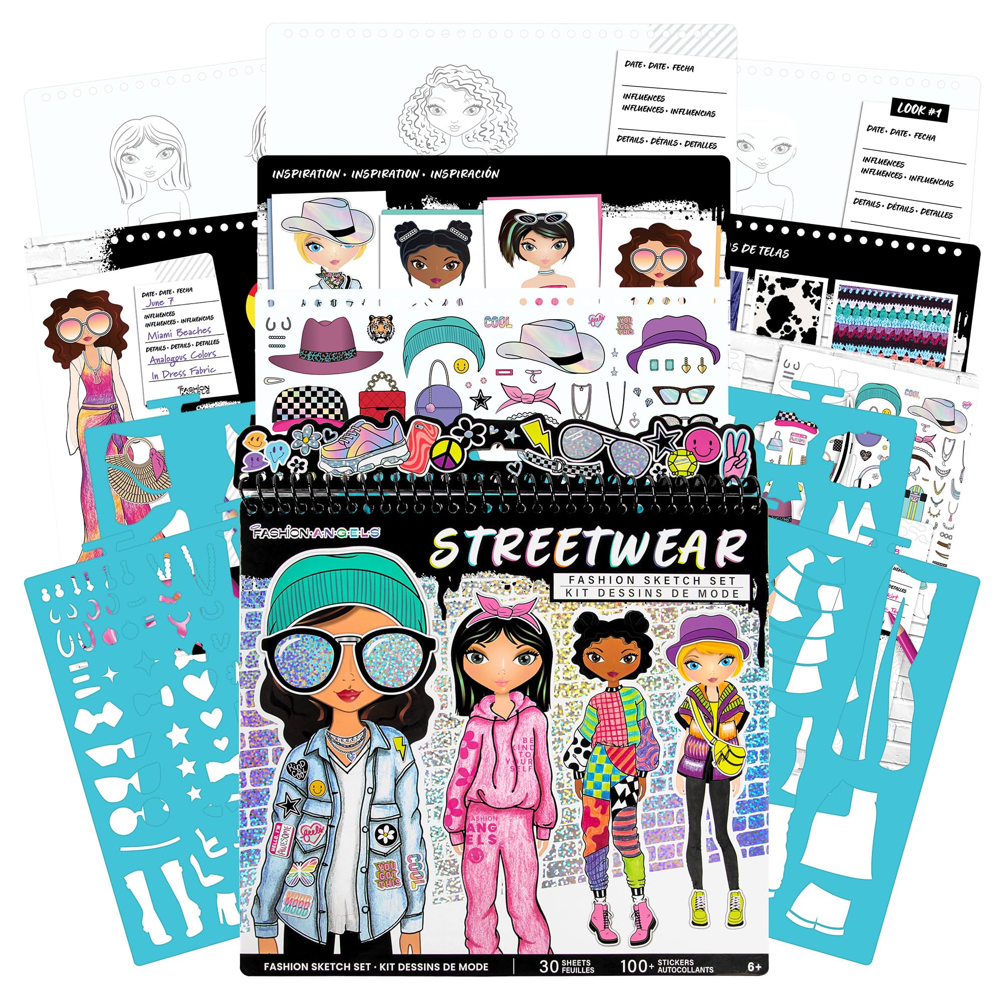 Fashion Angels Streetwear Fashion Design Sketch Portfolio - 30 Sheets | 4 Stencils | 100+ Stickers