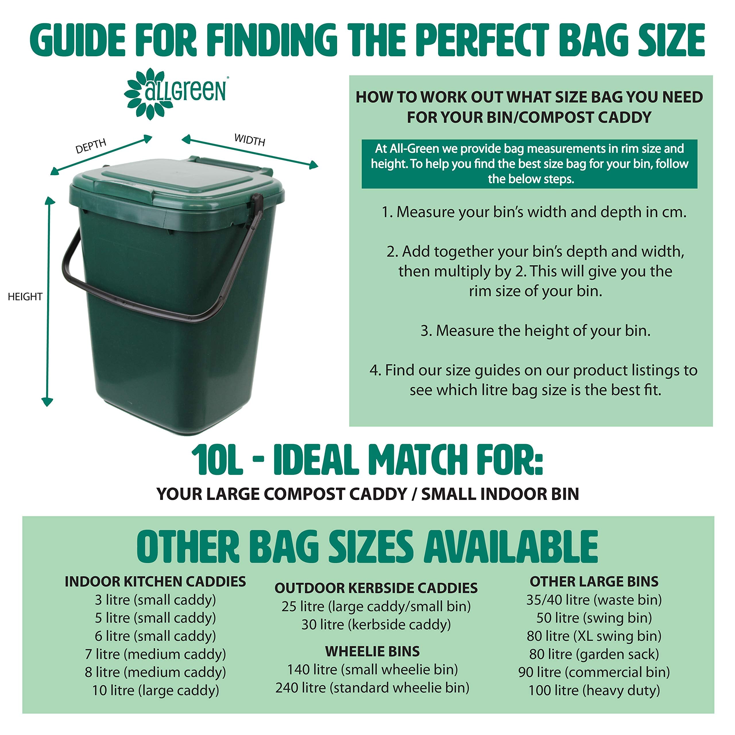 All-Green VC 10L-2 Compostable Bin Liners - 10 Litre Capacity, 50 Bags Total 4
