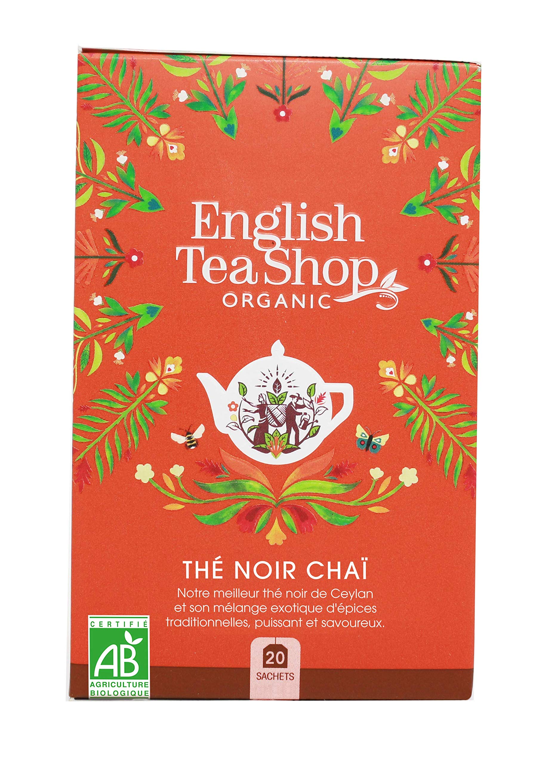 English Tea Shop Organic Chai Black Tea - 20 Teabags, 40g | Spicy & Warming with 10+ Asian Herbs