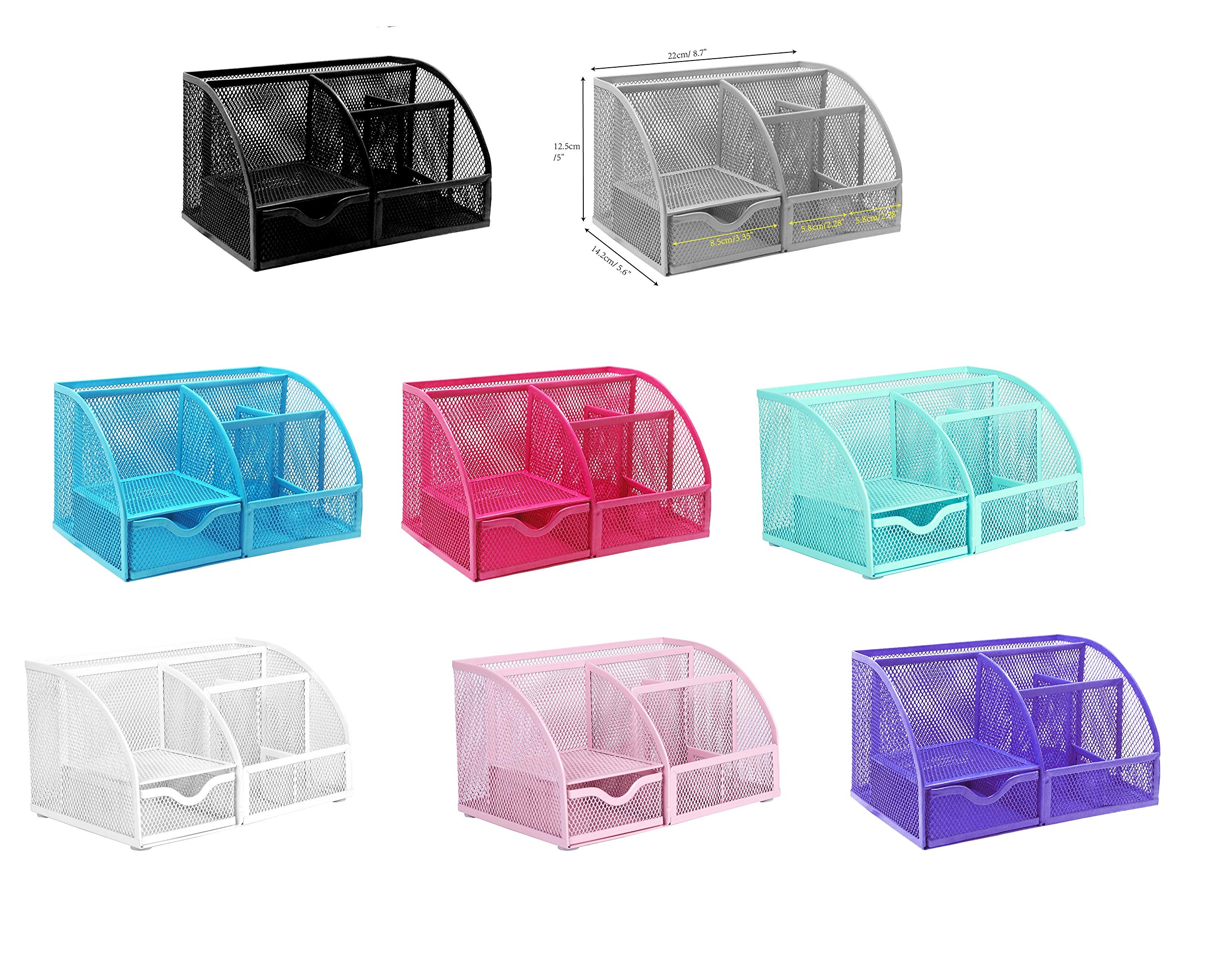 EXERZ Mesh Desk Organiser - 7 Compartments, Powder Coated Iron, Scratchproof | 22cm L 5