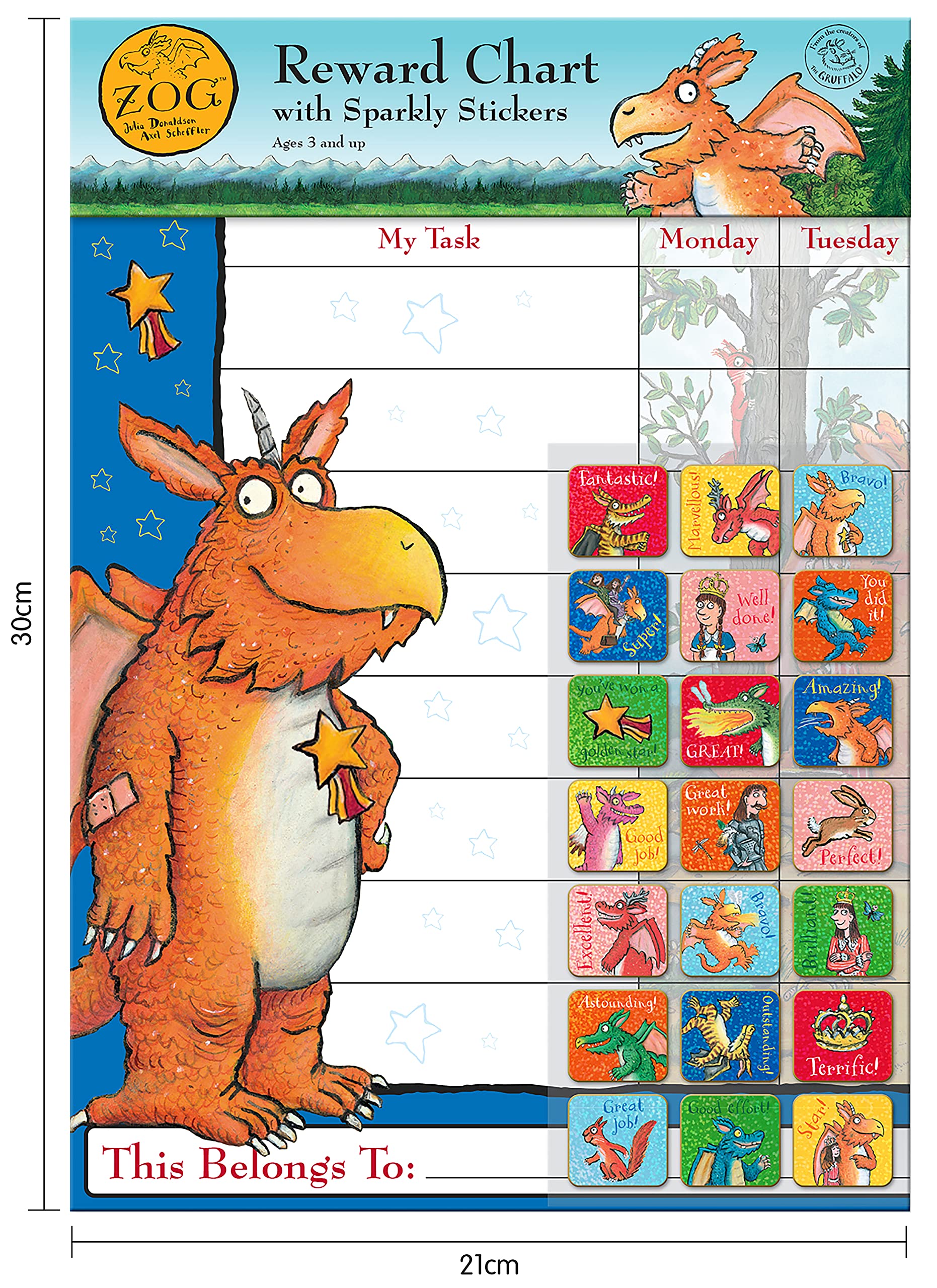 Paper Projects Zog Reward Chart - Wipe-Clean Surface | Includes 56 Sparkly Stickers | 29.7cm x 42cm 4