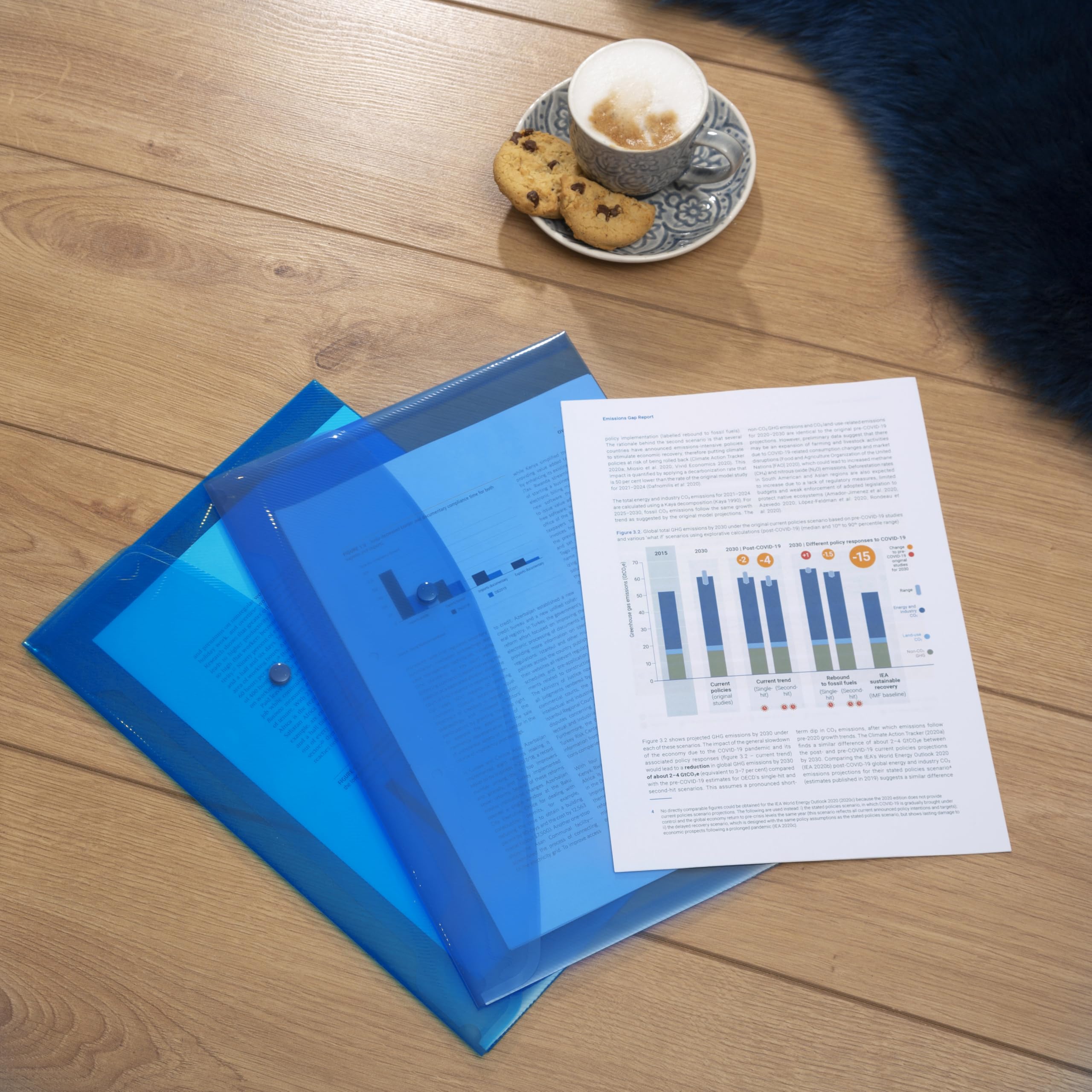 Rapesco 0687 ECO Recycled Popper Wallets - A4+, 150 Sheet Capacity, Bright Transparent Blue, Pack of 5 5
