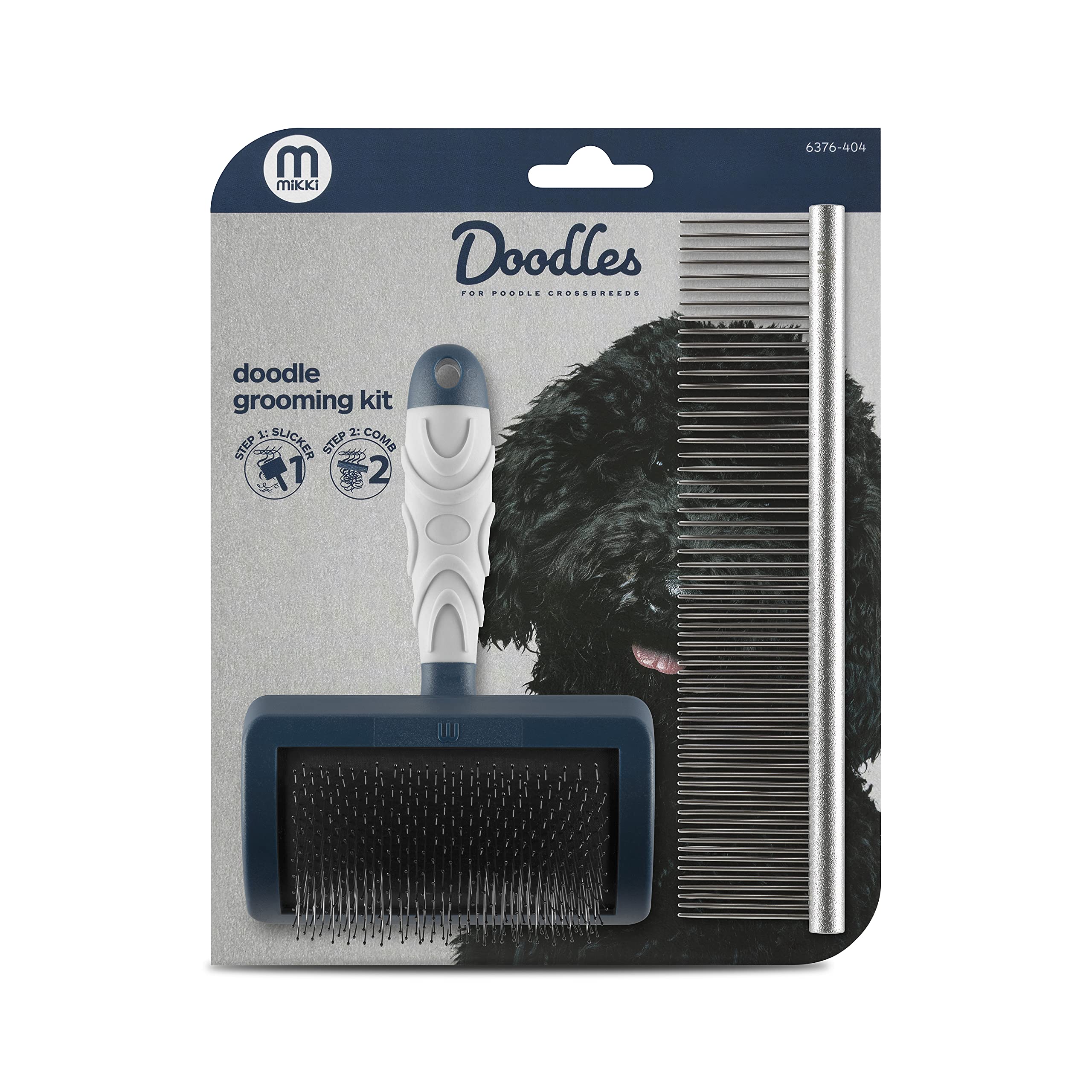 Mikki Dog Brush Set: Stainless Steel Comb & Hard Pin Slicker for Doodles | Small Size 5