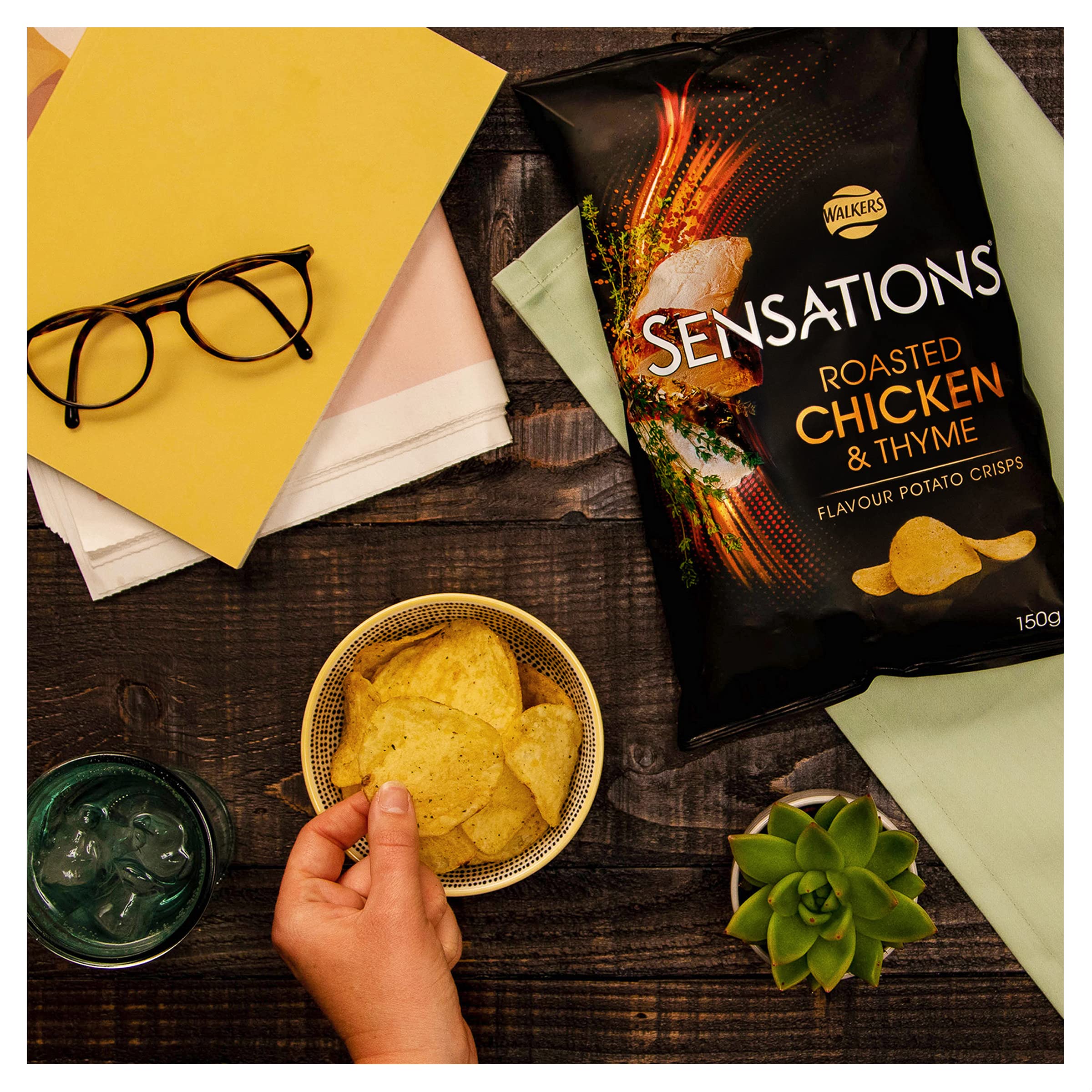 Sensations Roast Chicken & Thyme Thick Cut Premium Potato Crisps, Sharing Bag 150g 13