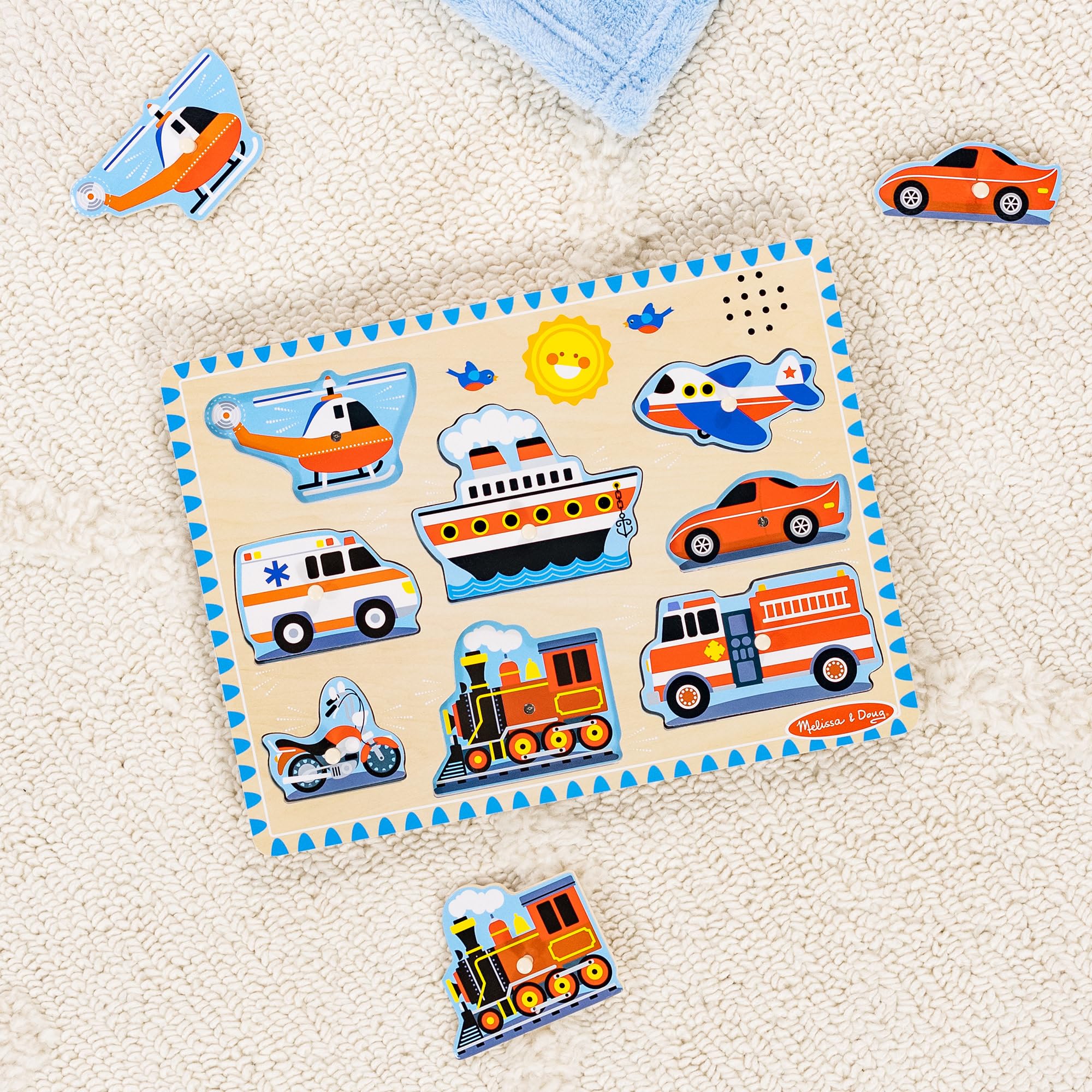 Spin Master Vehicles Sound Puzzle - 8-Piece Wooden Pegged Puzzle for Ages 2-5 9