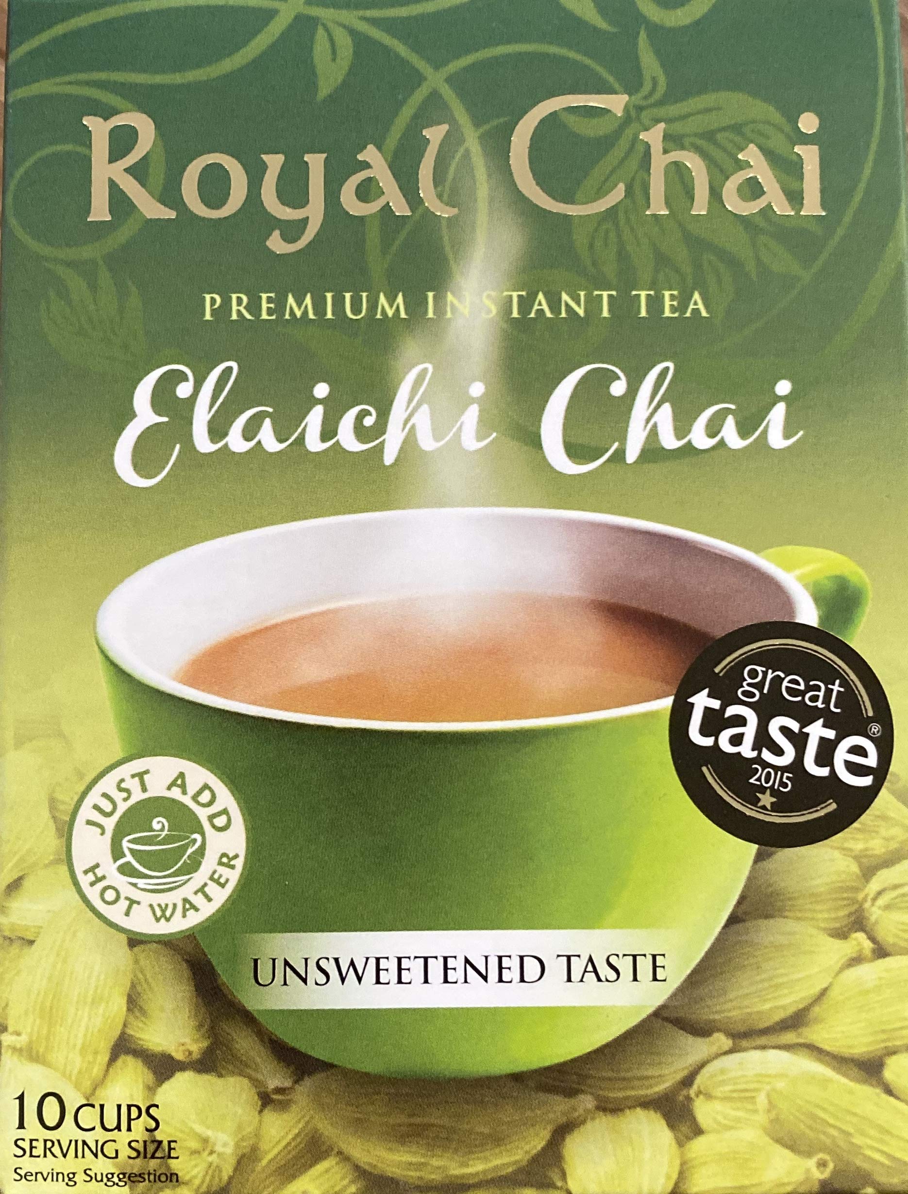 Royal Chai Elaichi Unsweetened Instant Indian Tea | 10 Single Serving Sachets | 180g