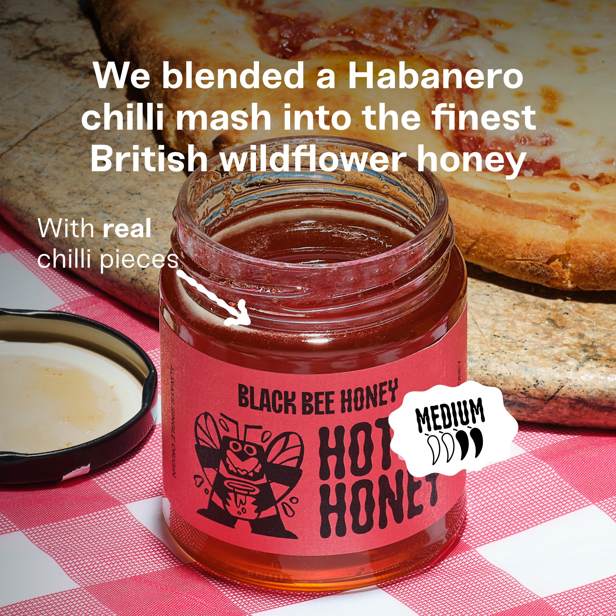 Black Bee Honey Hot Honey with Habanero Chilli - British Wildflower Honey | 227 g