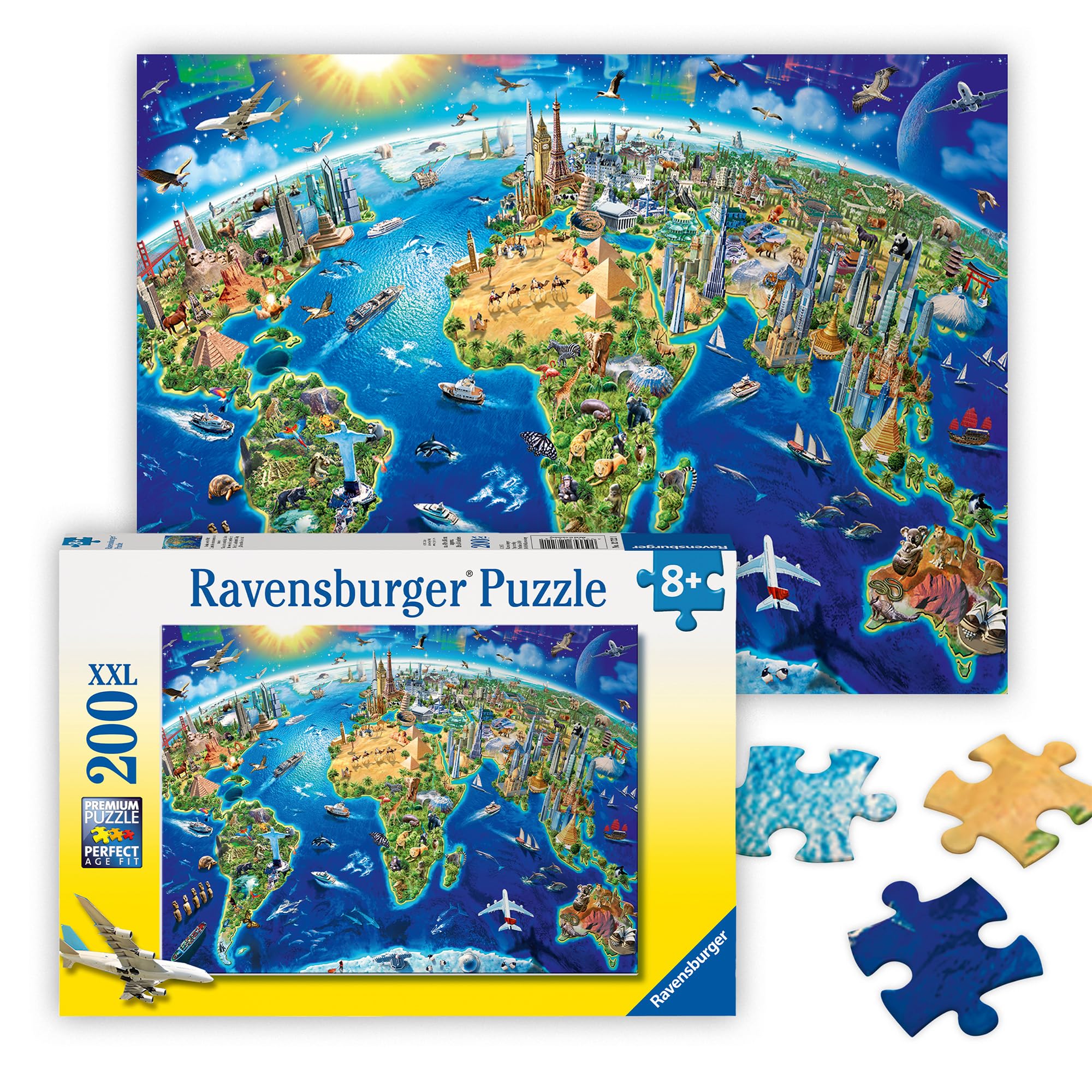 Ravensburger World Landmarks Map 200 Piece Jigsaw Puzzle for Kids Age 8+ | XXL Pieces
