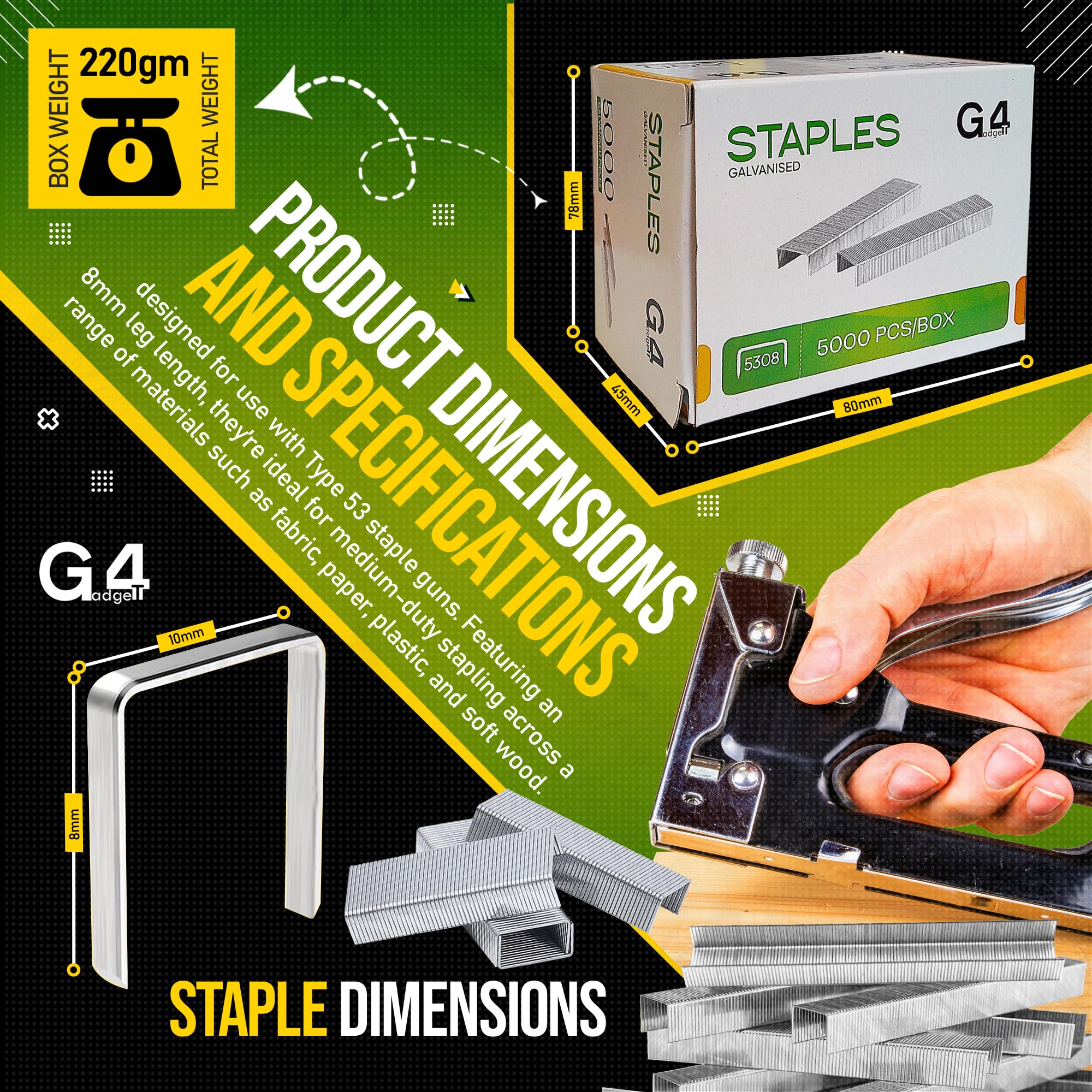 G4GADGET Heavy Duty Staples - 5000 Pack, 53/8mm Size, Stainless Steel | Upholstery & Carpentry 4