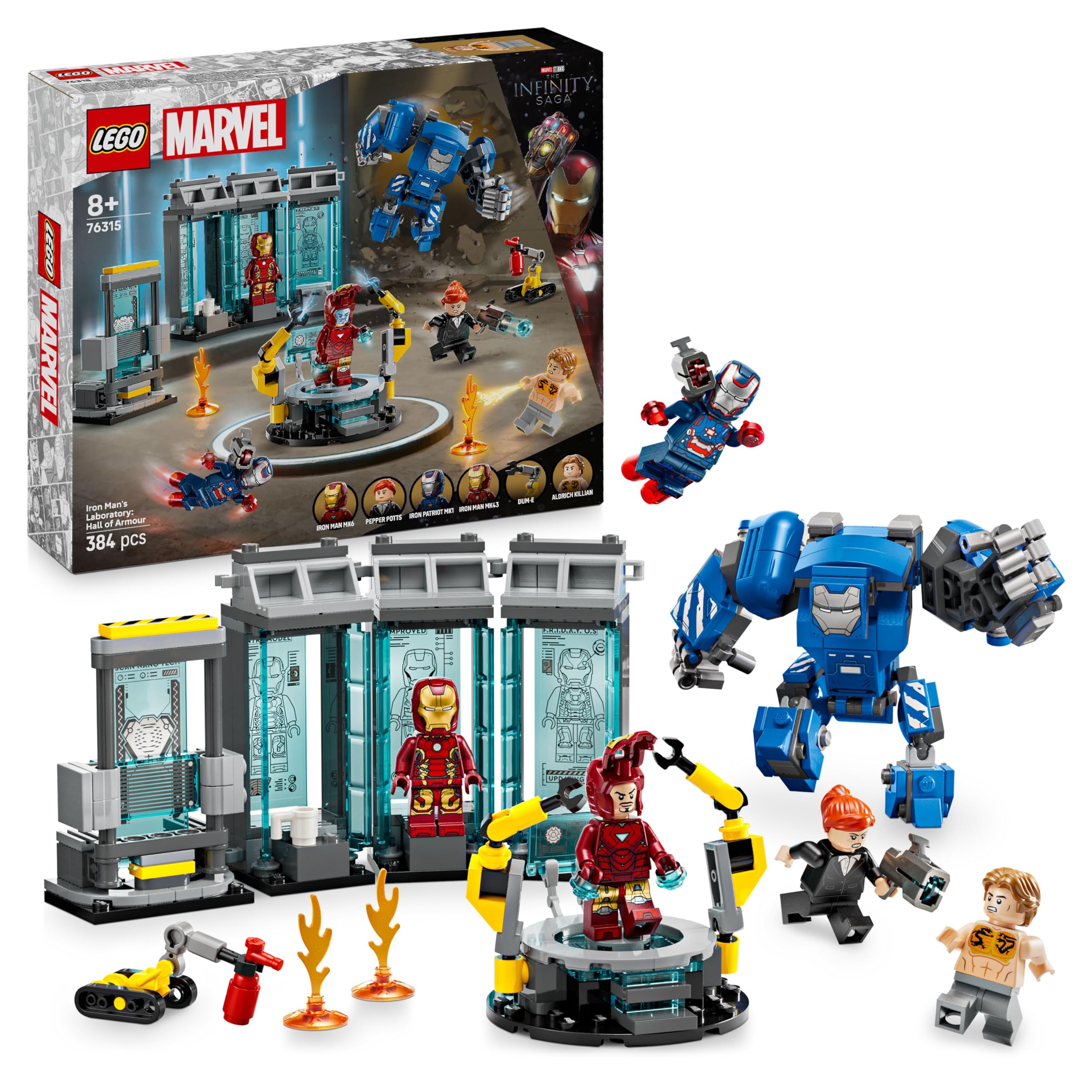 LEGO Marvel Iron Man’s Laboratory: Hall of Armour Building Set 76315 | Ages 8+
