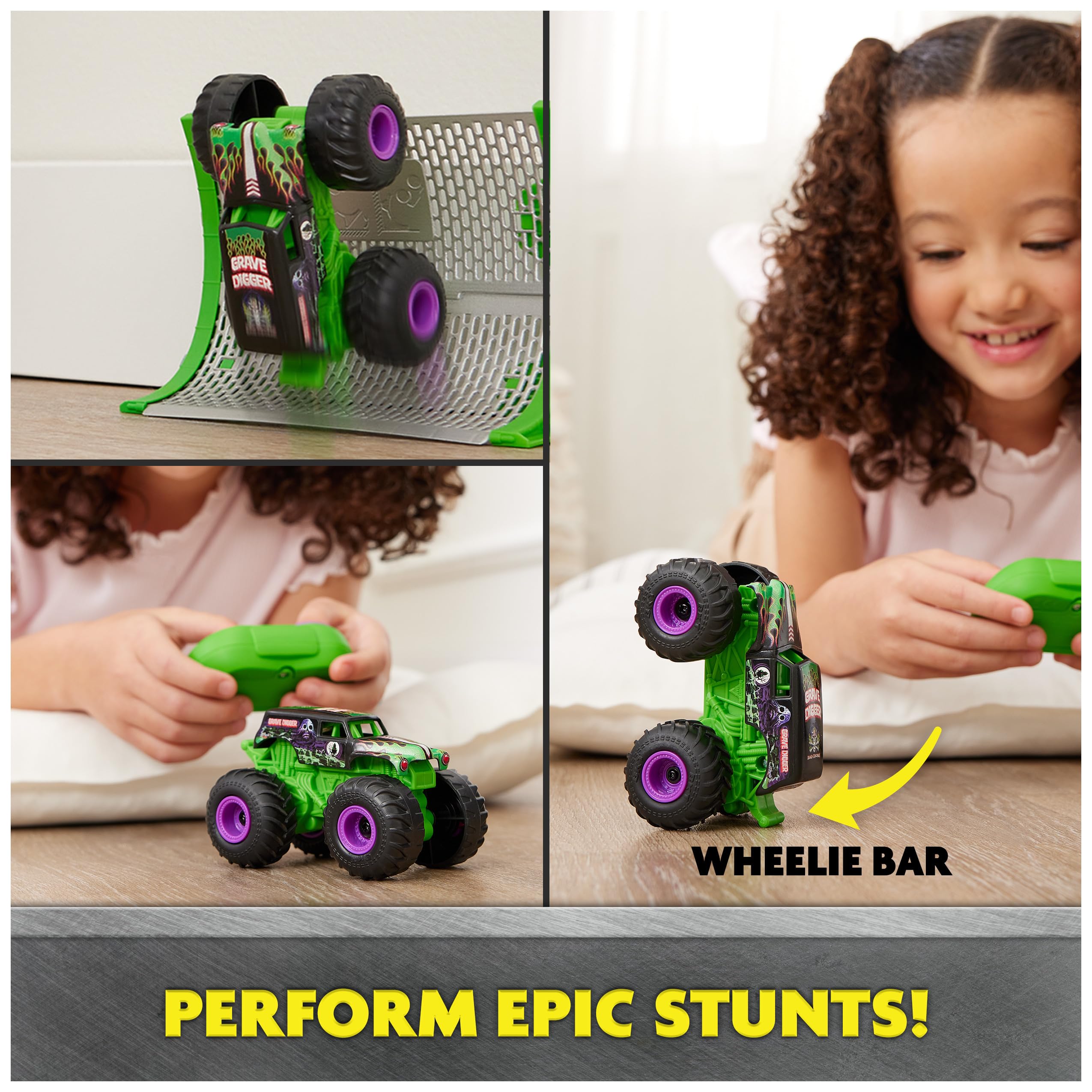 Monster Jam Grave Digger 1:64 Scale RC Truck with Ramp - Remote Control Monster Vehicle for Kids 13