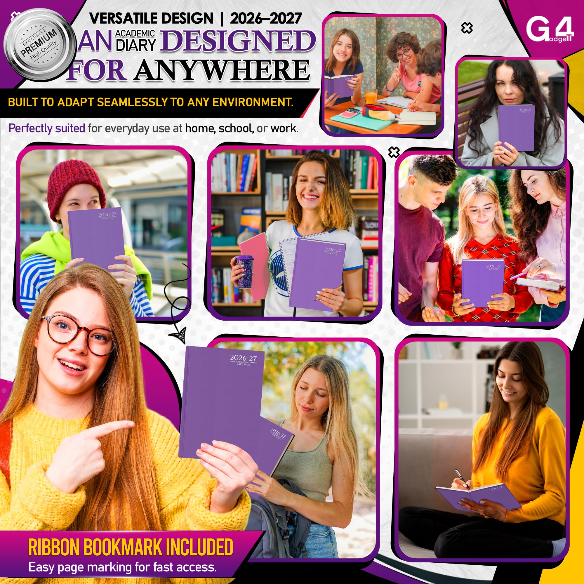 G4GADGET 2026-2027 Academic Diary - A4 Day A Page | Purple Hardback | August 2026 - July 2027 5
