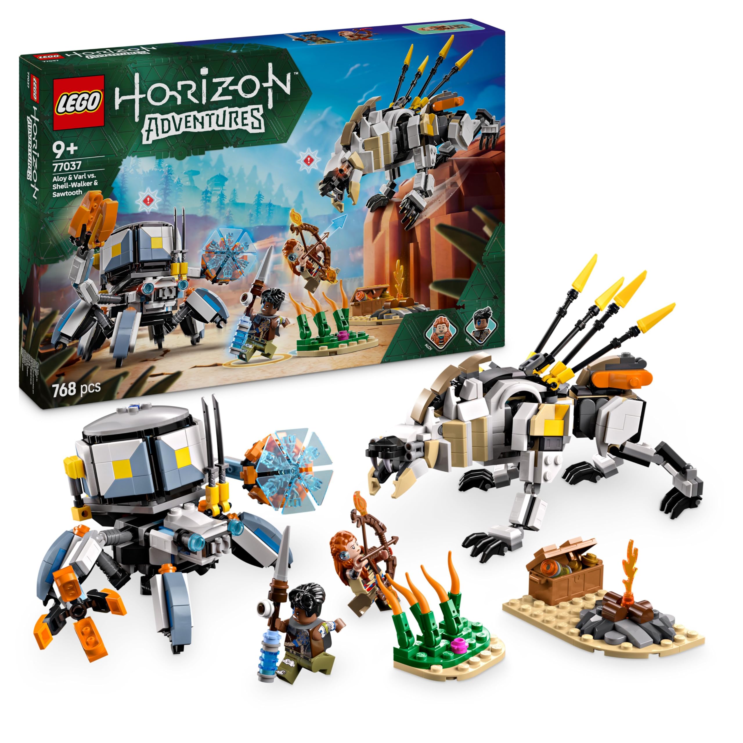 LEGO Horizon Adventures Aloy & Varl vs. Shell-Walker & Sawtooth Building Set 77037 for Ages 9+