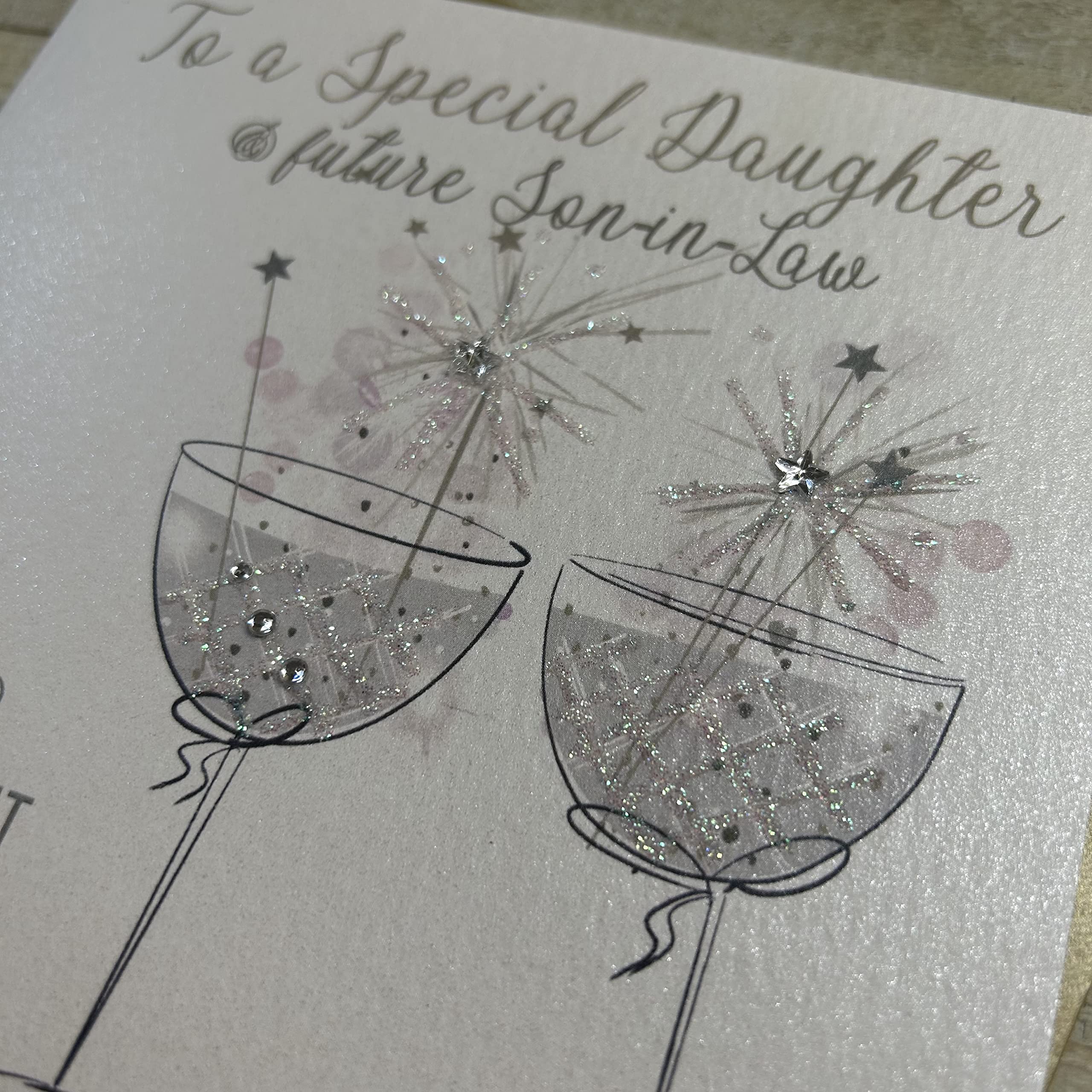 WHITE COTTON CARDS Handmade Engagement Card for Daughter & Son-in-Law | 16cm x 16cm Green