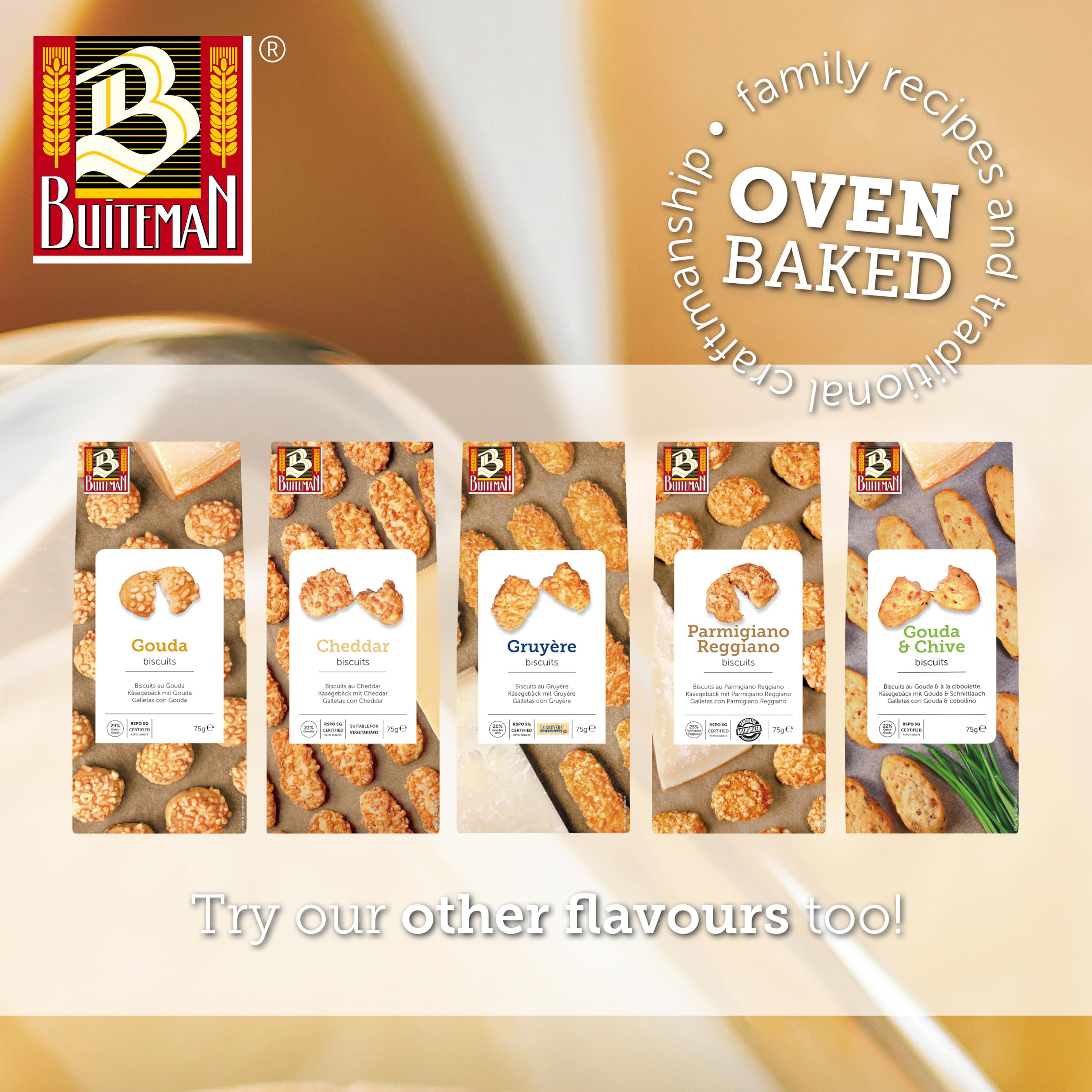 Buiteman Cheddar Biscuits - Made with Fully Cured Cheddar | 100g Pack 8