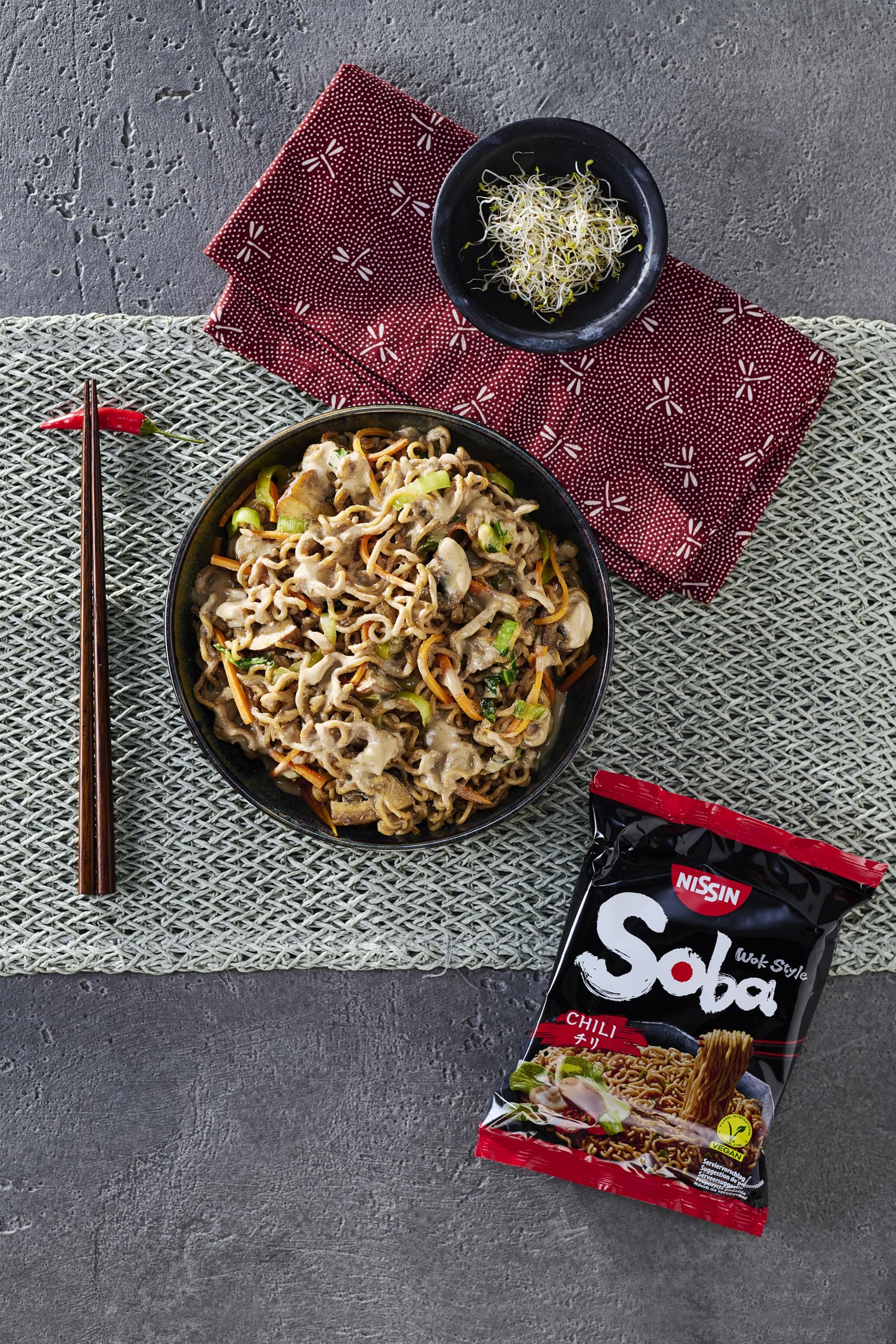 NISSIN Soba Wok Style Chilli Flavoured Instant Noodles - 111g Packet (Pack of 9) 9