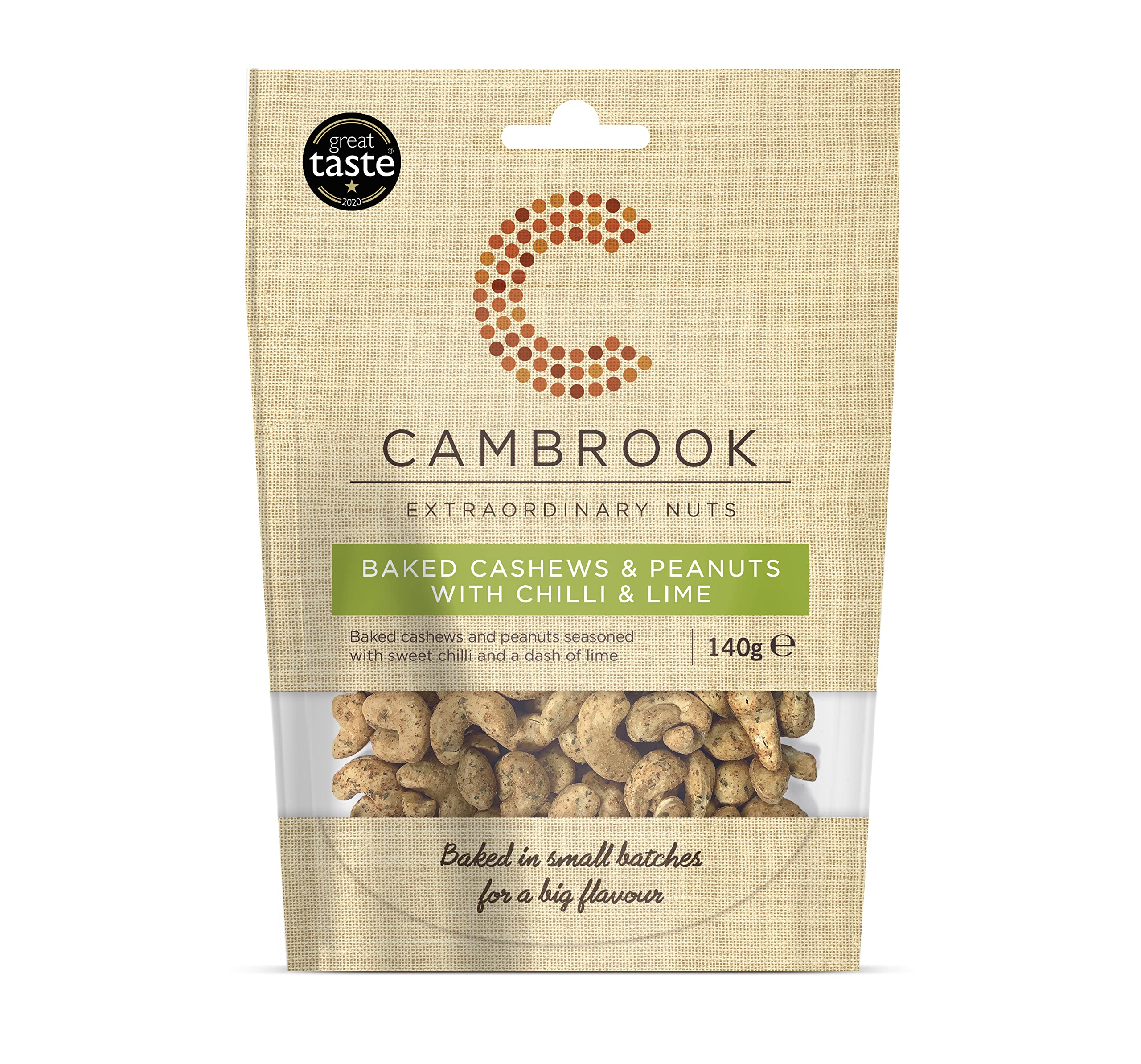 Cambrook Baked Cashews & Peanuts with Chilli & Lime - 140g Bag 1