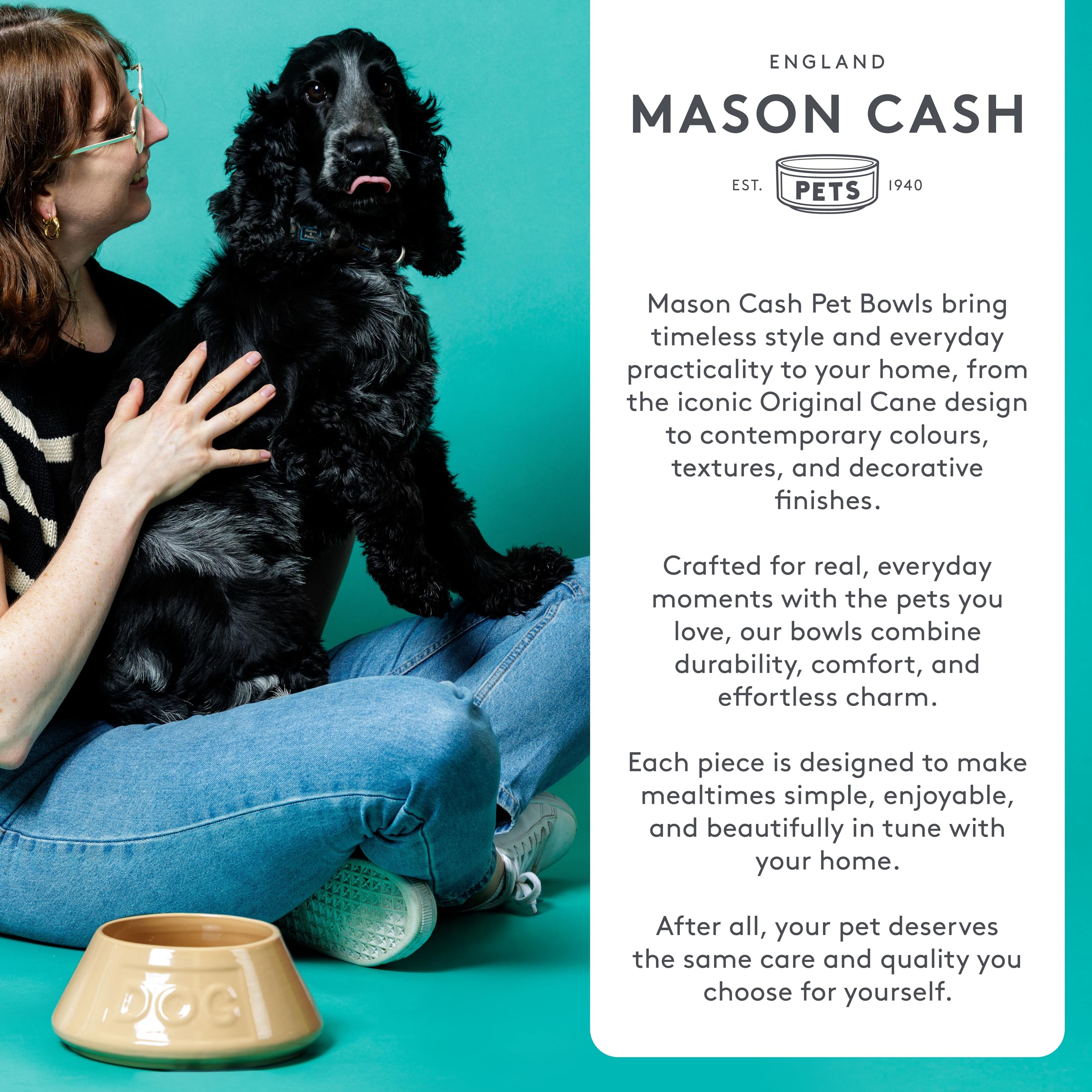 Mason Cash Cane & Blue Cat Bowl - 13 cm Ceramic, 400 ml Capacity | Non-Tip Design 4