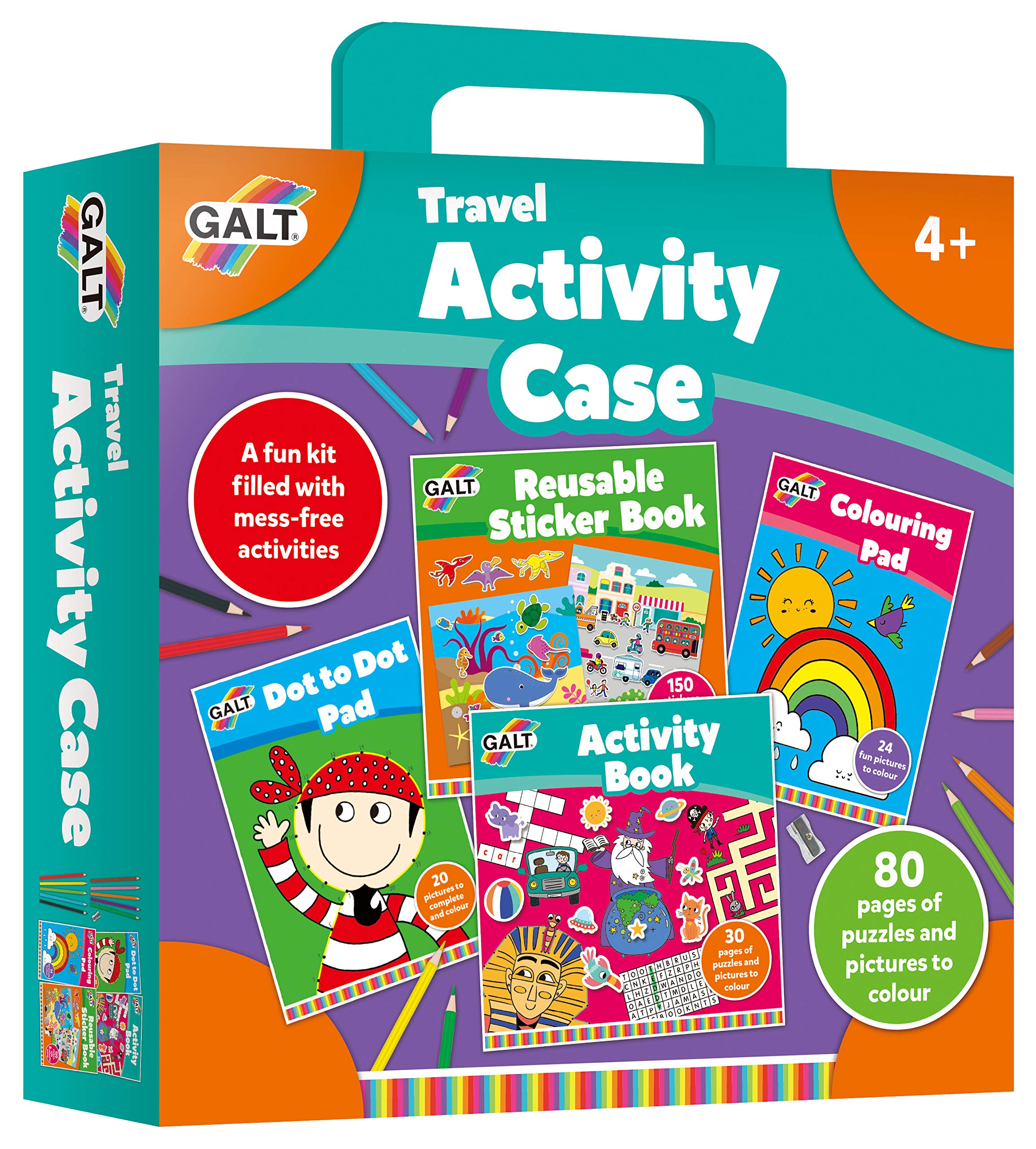 Galt Travel Activity Case - Mess-Free Activities for Ages 3+ | Includes 4 Books & 10 Pencils