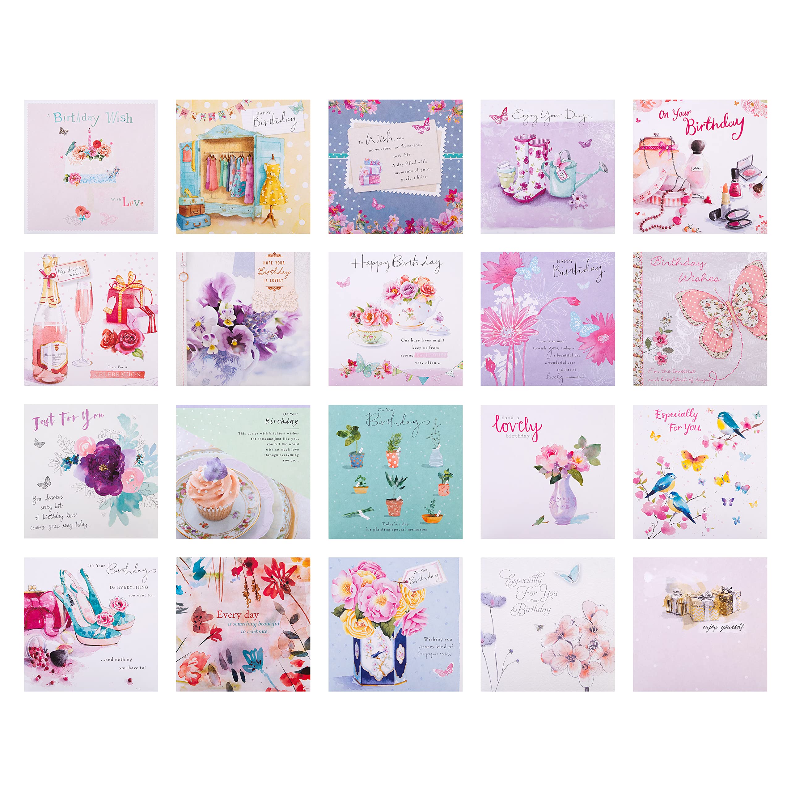 Hallmark Birthday Cards Multipack - 20 Cards in 20 Floral Designs | 16cm x 16cm 7