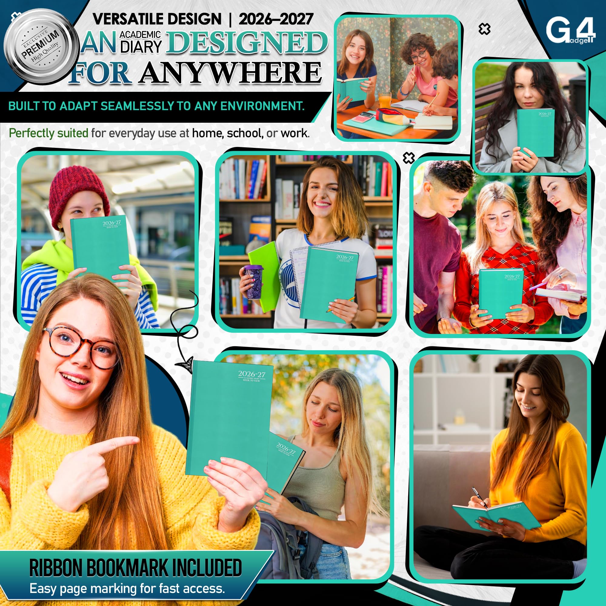 G4GADGET 2026-2027 Academic Diary - A5 Week To View, Teal Hardback 5