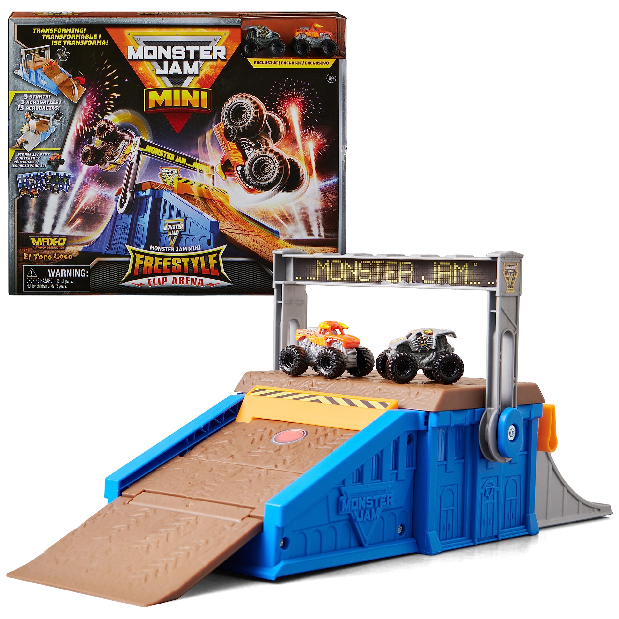 Monster Jam Mini Freestyle Flip Arena Playset - Includes 2 Trucks, Ages 3+