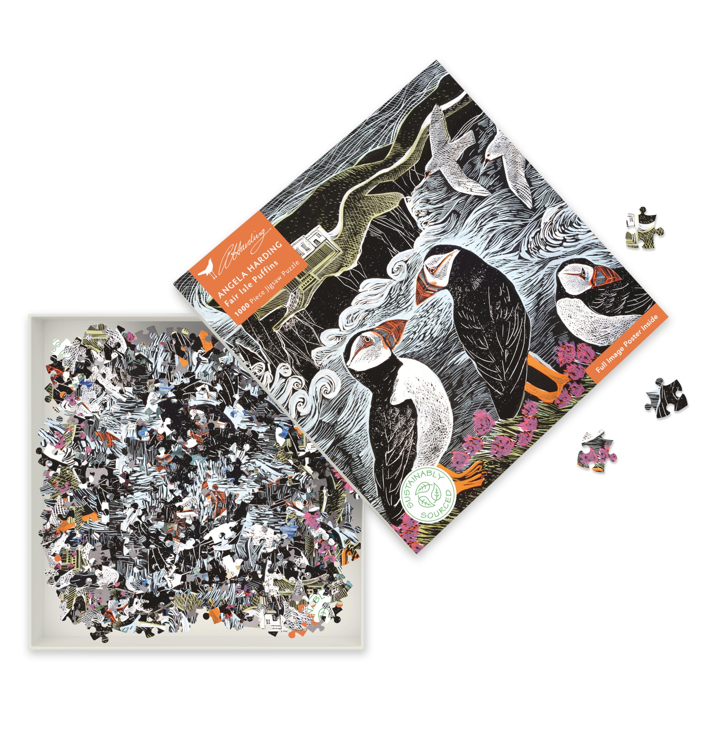 Flame Tree Gift Angela Harding Fair Isle Puffins Jigsaw Puzzle - 1000 Pieces | FSC Certified | Plastic-Free Packaging 3