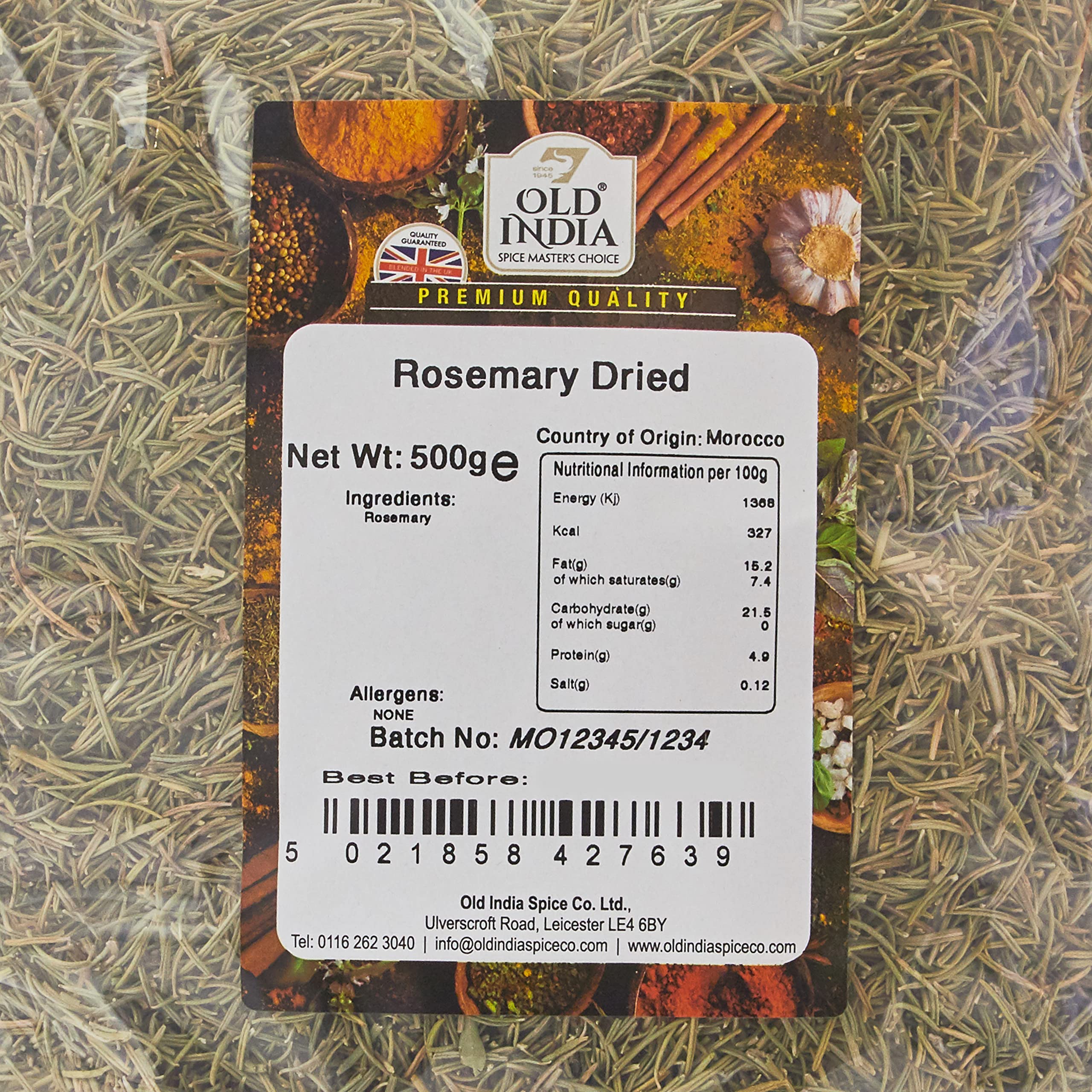 Old India Dried Rosemary Whole Spice - 500g Natural Herb | Up to 2 Year Shelf Life