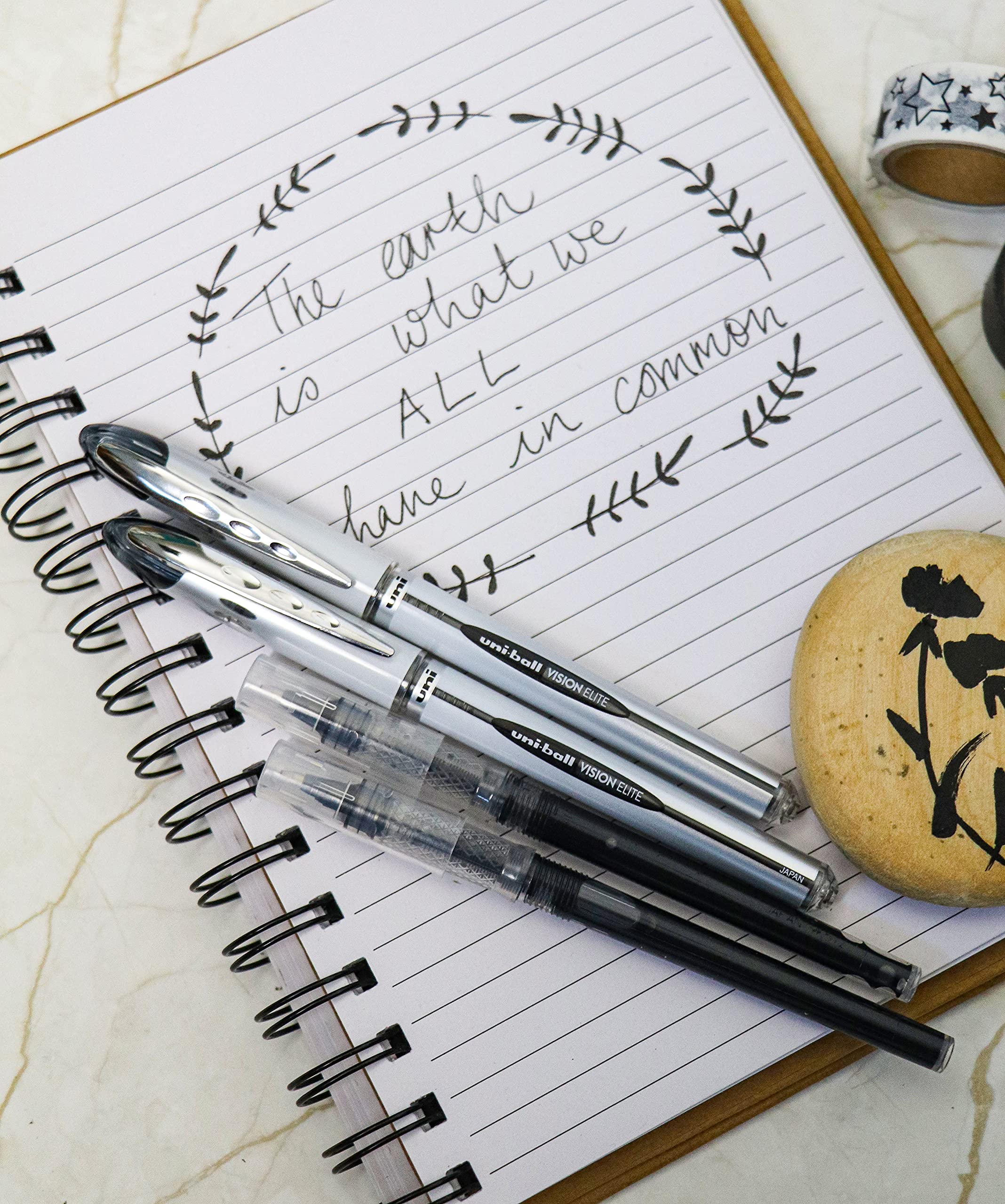 uni-ball Vision Elite Rollerball Pens - Medium 0.8mm Tip, Black Ink, 4-Piece Set with 2 Refills 4