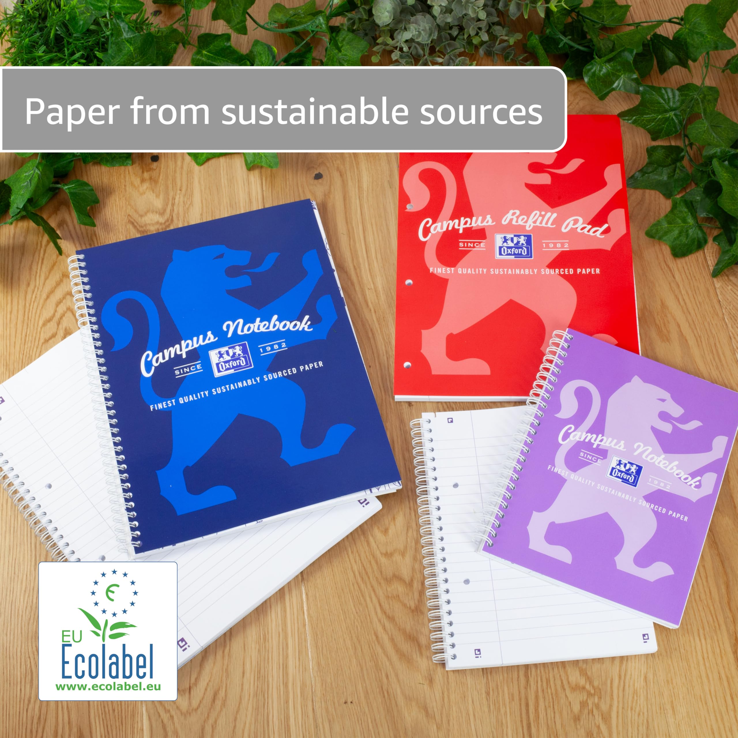 Oxford Campus A4+ Wirebound Notebook - 140 Pages, 8mm Lined with Margin, Perforated, Assorted Pack of 3 6